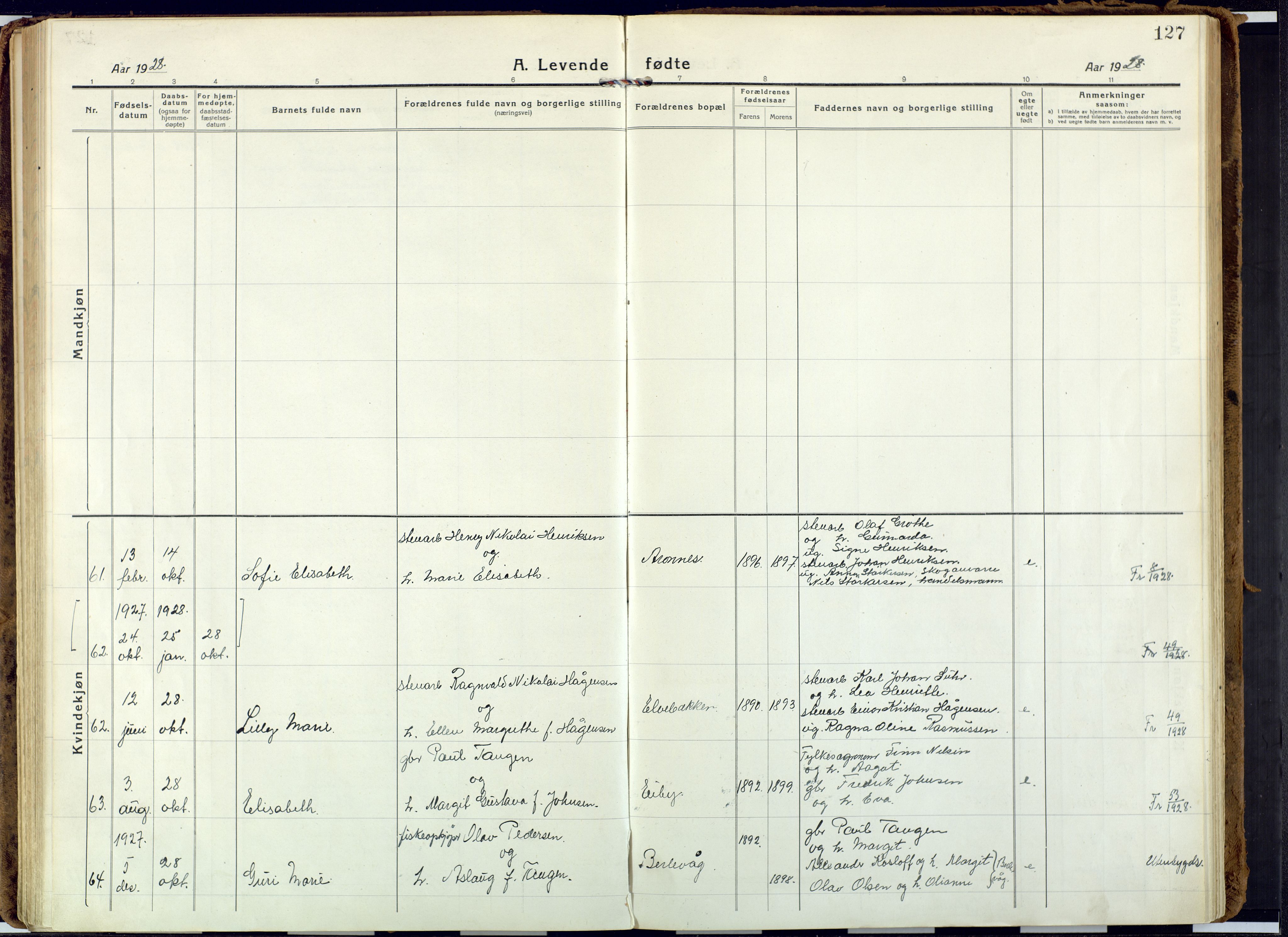 Alta sokneprestkontor, AV/SATØ-S-1338/H/Ha: Parish register (official) no. 6, 1918-1931, p. 127