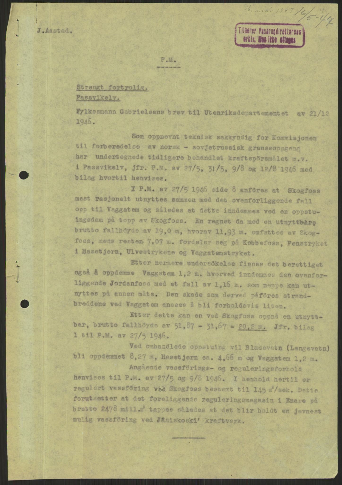 Vassdragsdirektoratet/avdelingen, RA/S-6242/F/Fa/L0538: Pasvikelva, 1945-1949, p. 1039