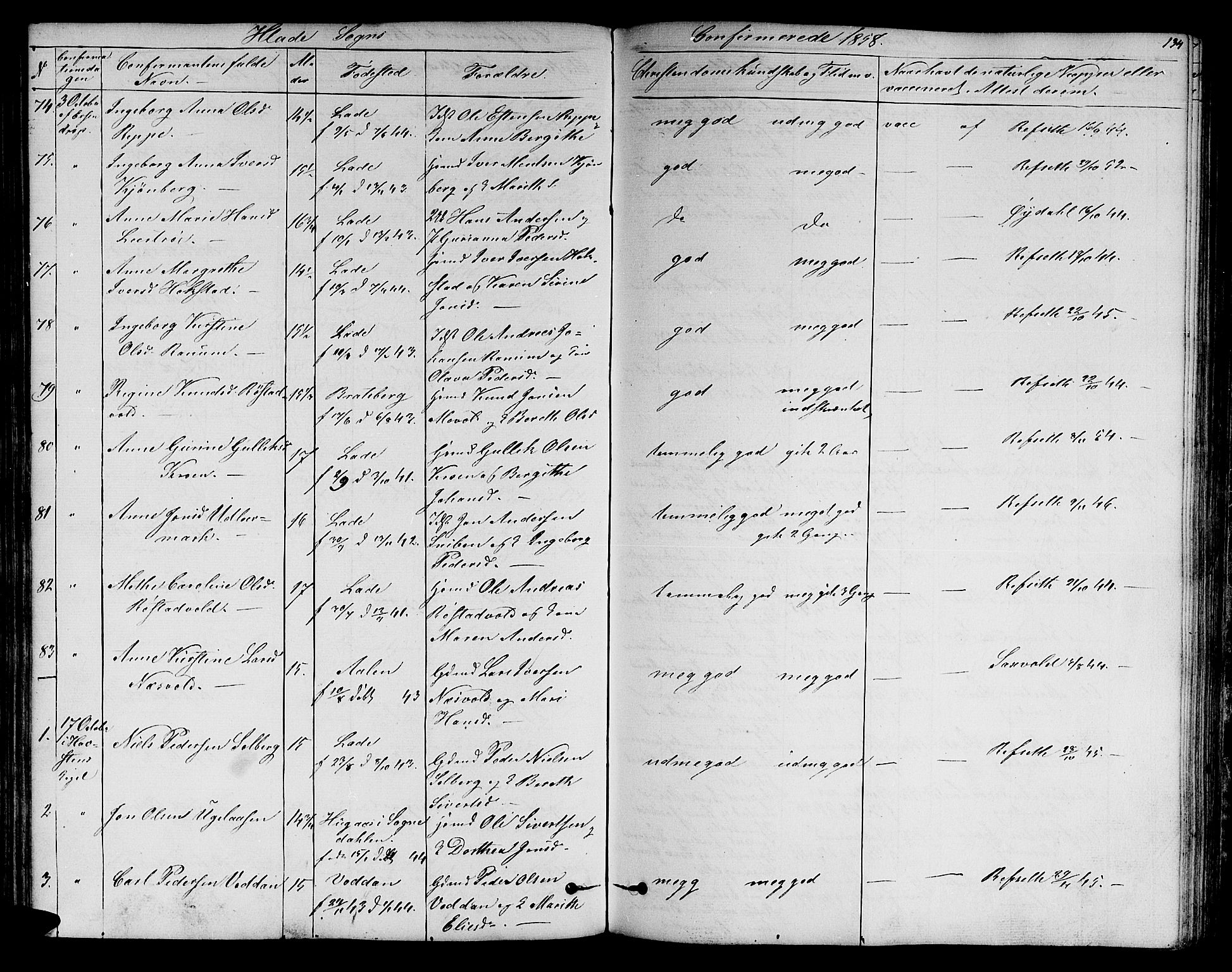 Ministerialprotokoller, klokkerbøker og fødselsregistre - Sør-Trøndelag, SAT/A-1456/606/L0310: Parish register (copy) no. 606C06, 1850-1859, p. 134