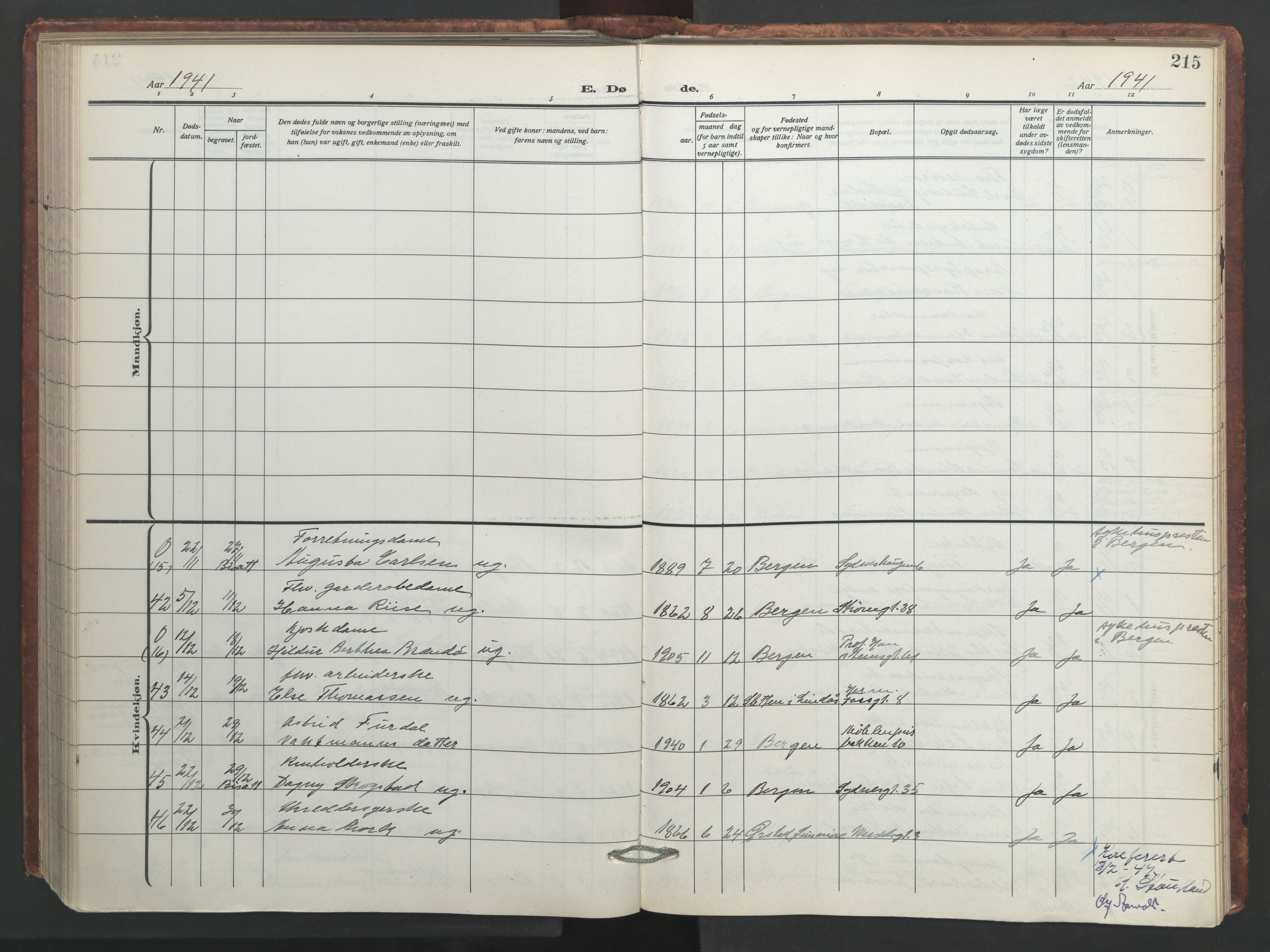 Johanneskirken sokneprestembete, AV/SAB-A-76001/H/Hab: Parish register (copy) no. D 2, 1916-1950, p. 214b-215a