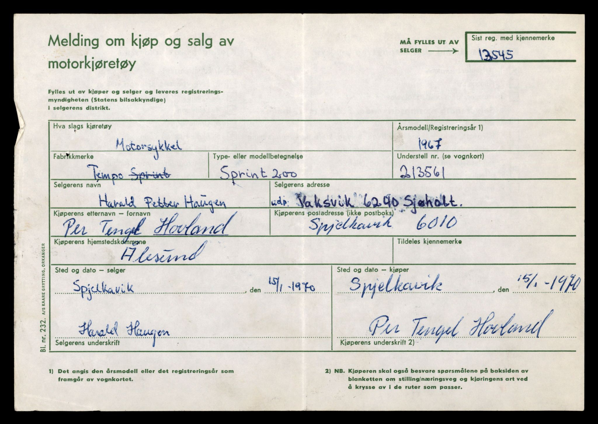 Møre og Romsdal vegkontor - Ålesund trafikkstasjon, AV/SAT-A-4099/F/Fe/L0040: Registreringskort for kjøretøy T 13531 - T 13709, 1927-1998, p. 315