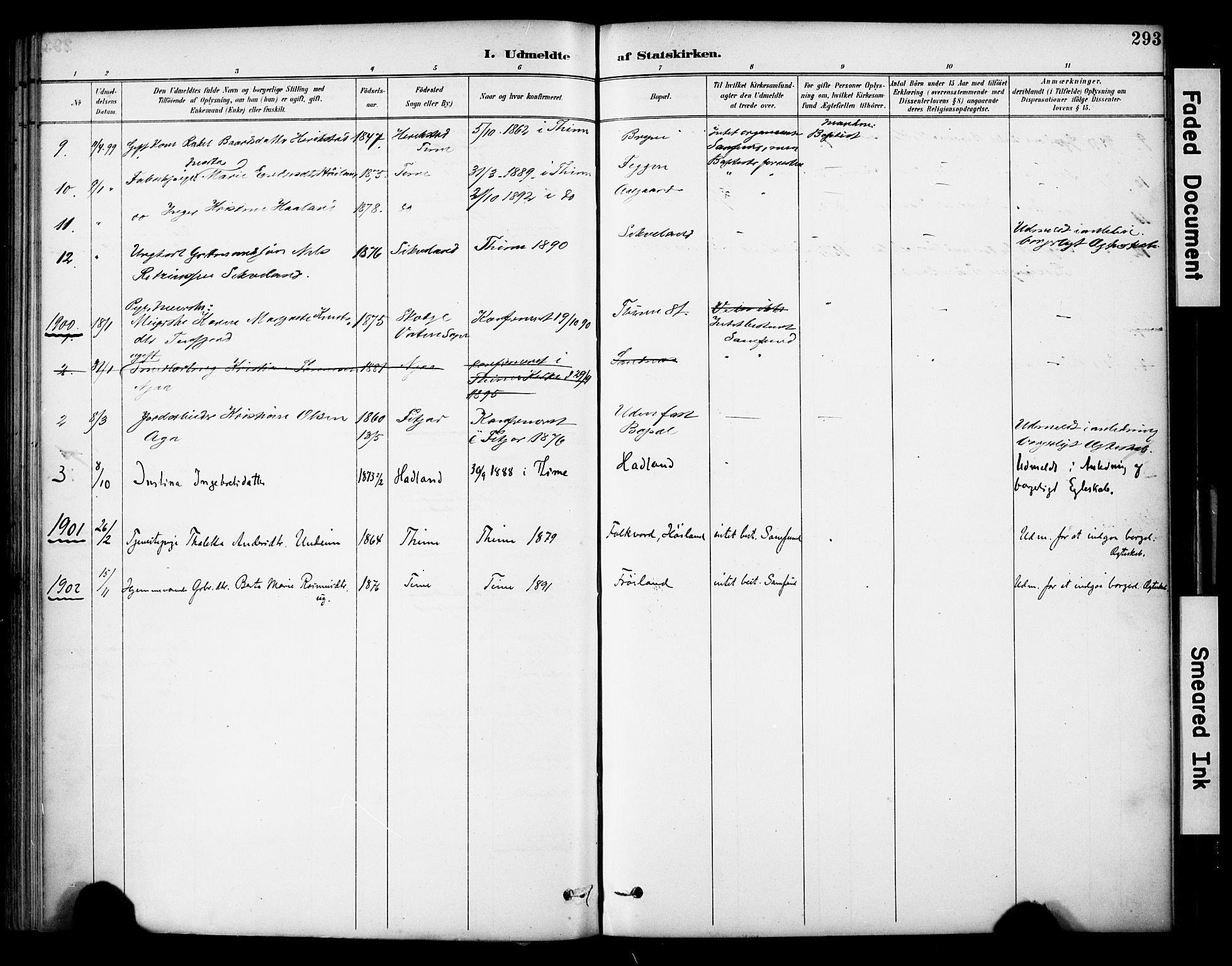 Lye sokneprestkontor, SAST/A-101794/001/30BA/L0011: Parish register (official) no. A 9, 1893-1903, p. 293