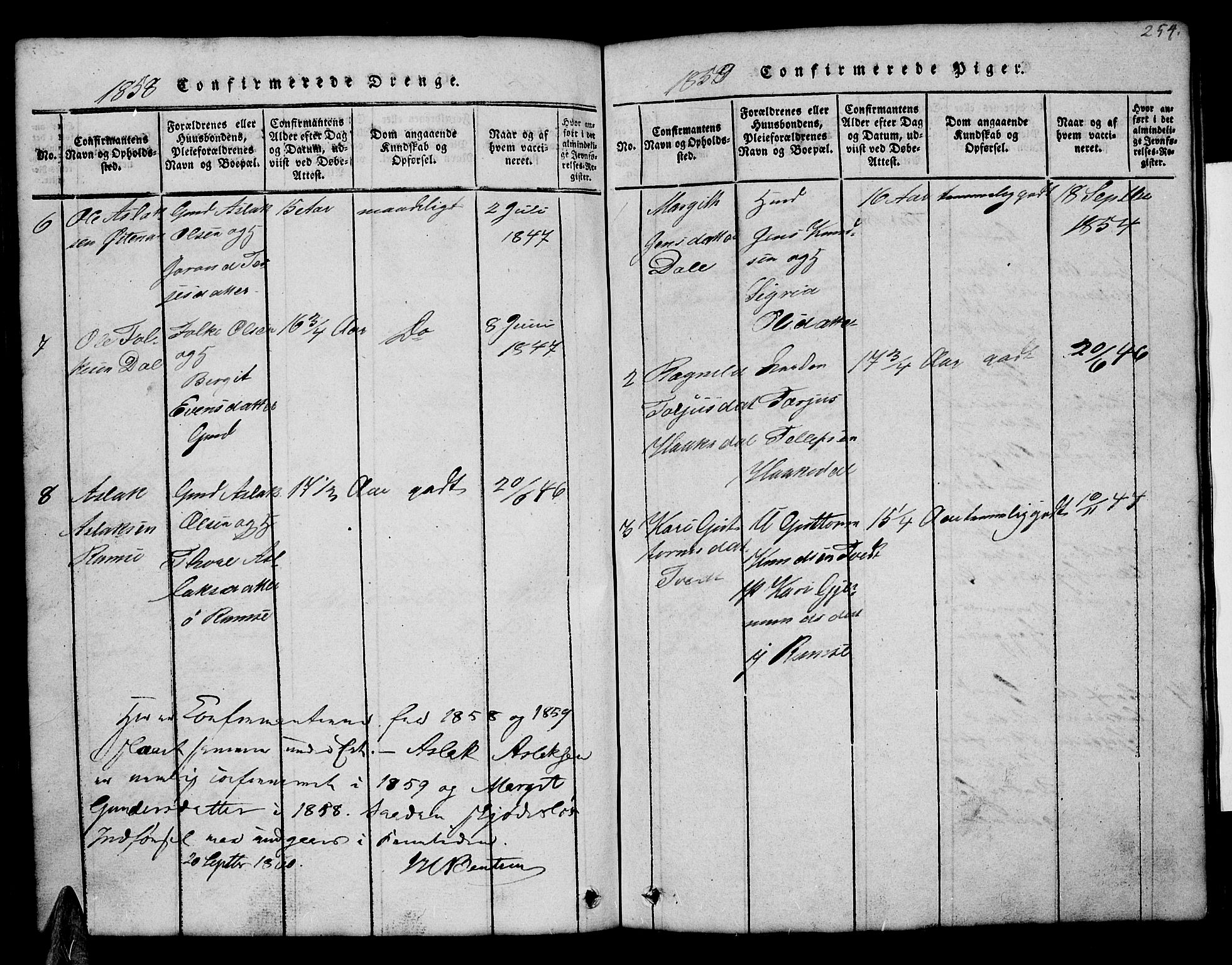 Åmli sokneprestkontor, AV/SAK-1111-0050/F/Fb/Fbb/L0001: Parish register (copy) no. B 1, 1816-1889, p. 254