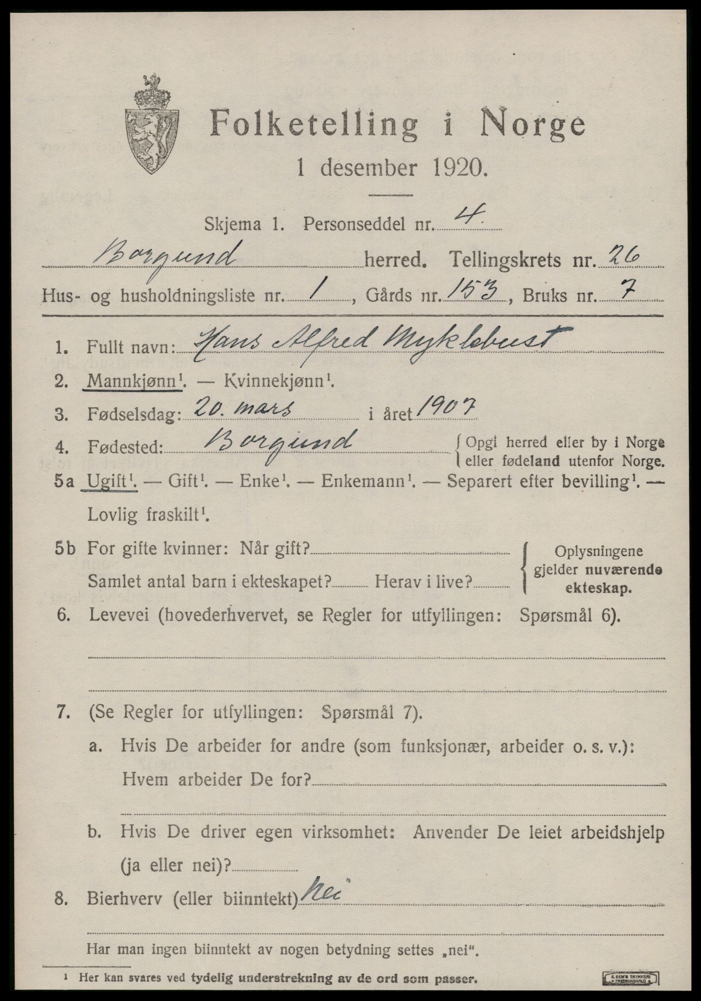 SAT, 1920 census for Borgund, 1920, p. 17338