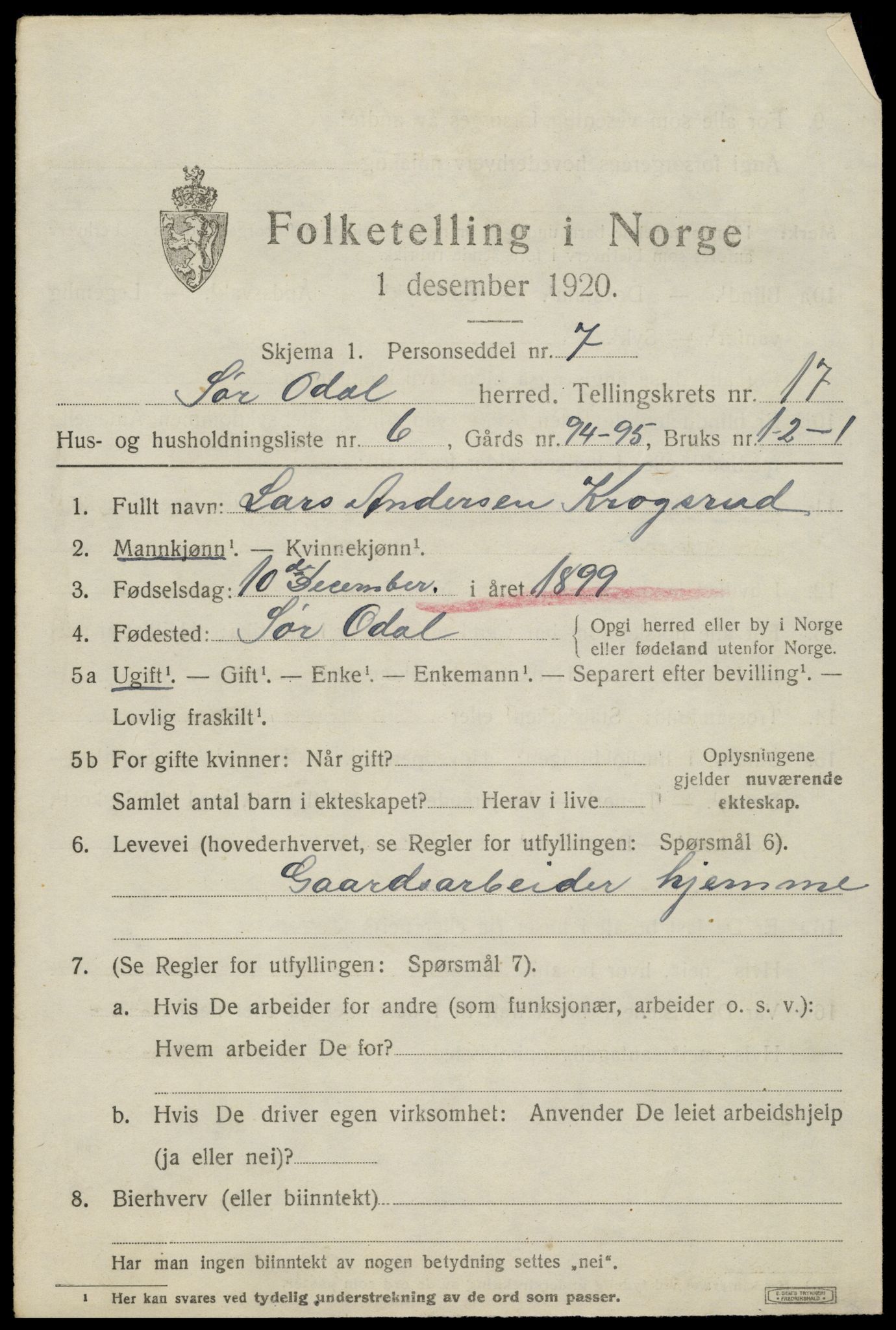 SAH, 1920 census for Sør-Odal, 1920, p. 17073