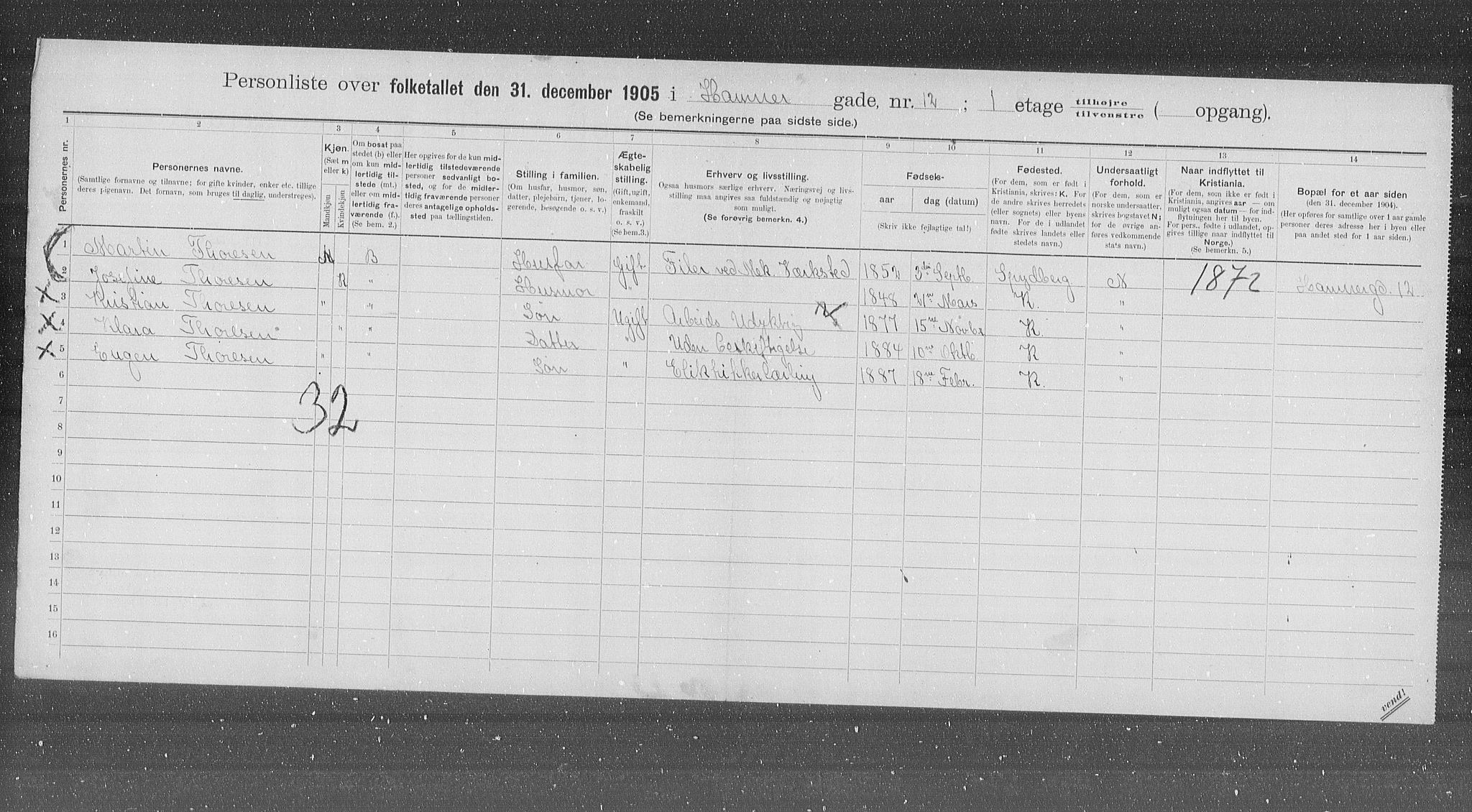 OBA, Municipal Census 1905 for Kristiania, 1905, p. 17615