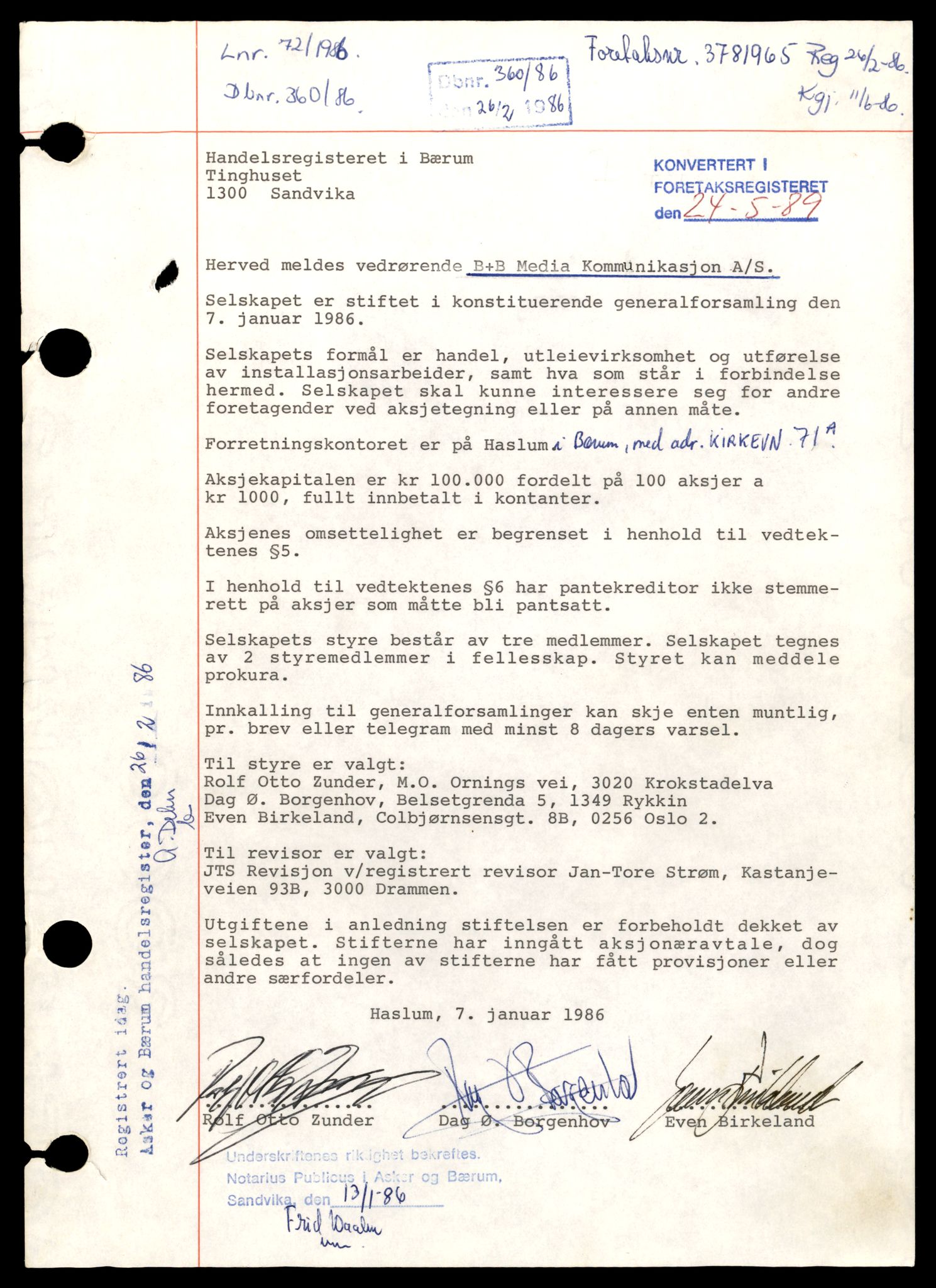 Asker og Bærum tingrett, AV/SAT-A-10379/K/Ka/Kab/L0016: Aksjeselskap i Bærum, B - Bærum C, 1944-1989, p. 1