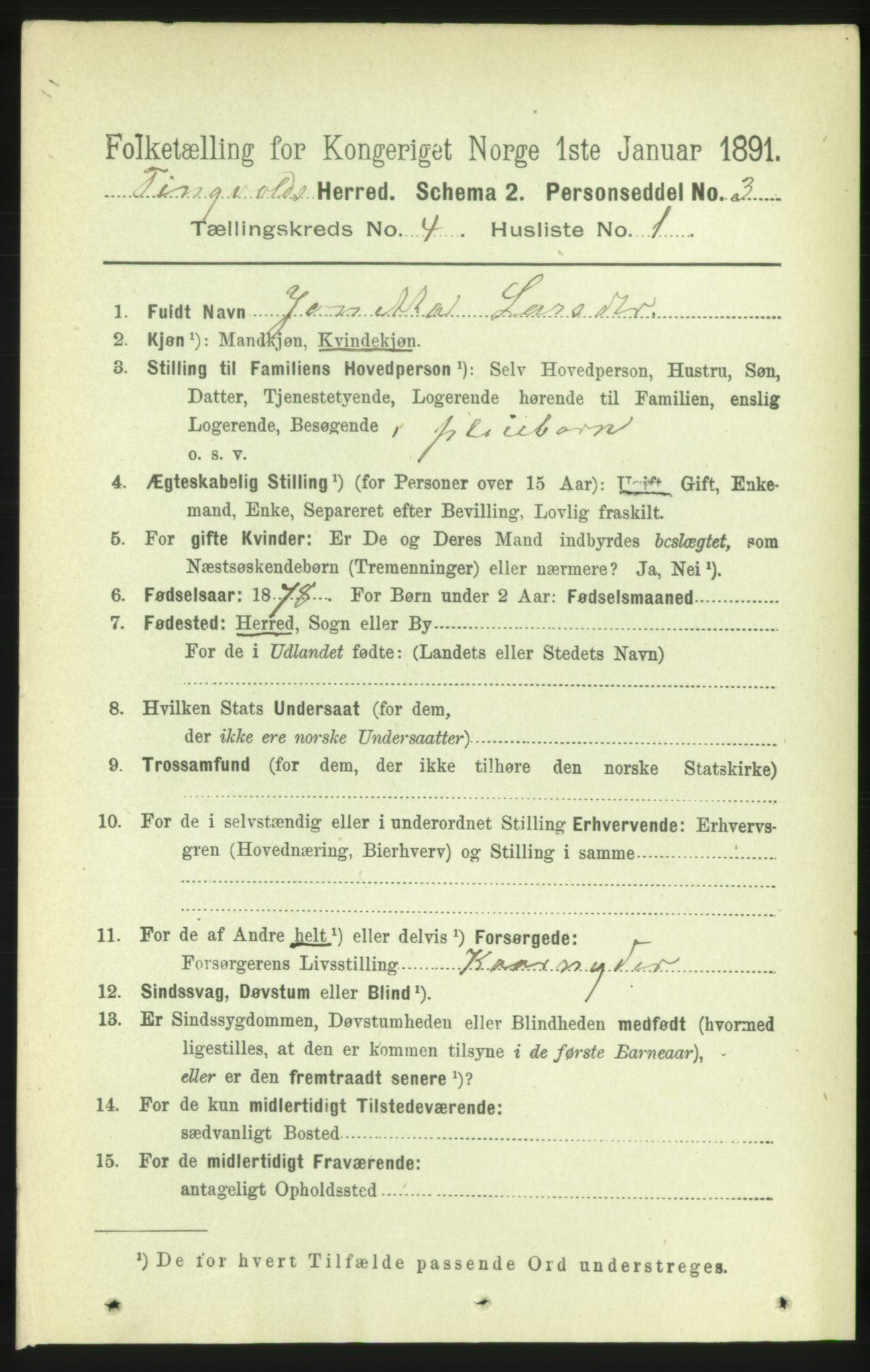 RA, 1891 census for 1560 Tingvoll, 1891, p. 1599