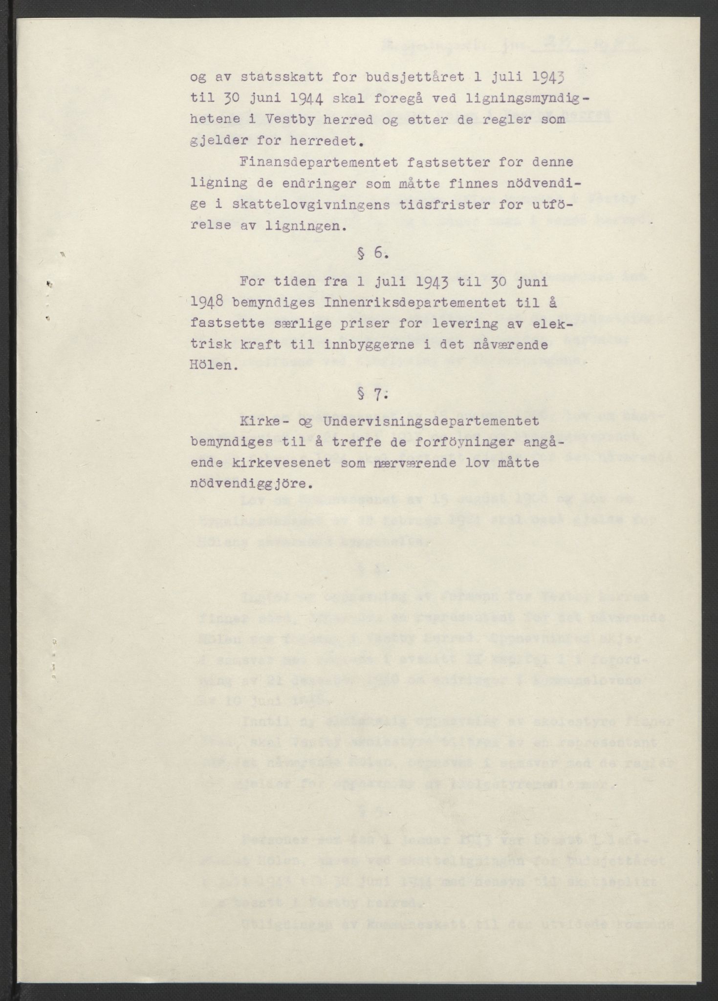 NS-administrasjonen 1940-1945 (Statsrådsekretariatet, de kommisariske statsråder mm), AV/RA-S-4279/D/Db/L0099: Lover, 1943, p. 485