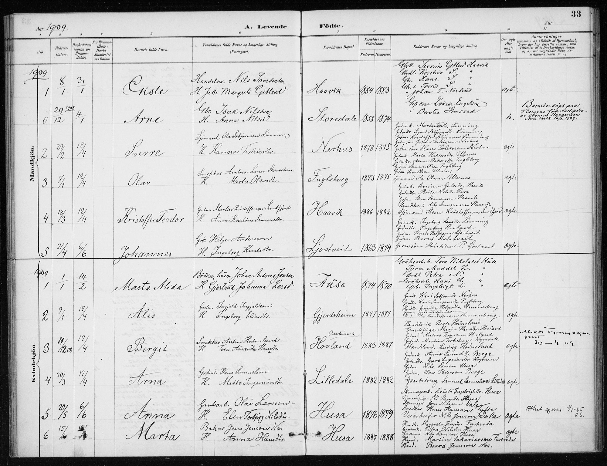 Kvinnherad sokneprestembete, SAB/A-76401/H/Haa: Parish register (official) no. E 1, 1887-1912, p. 33