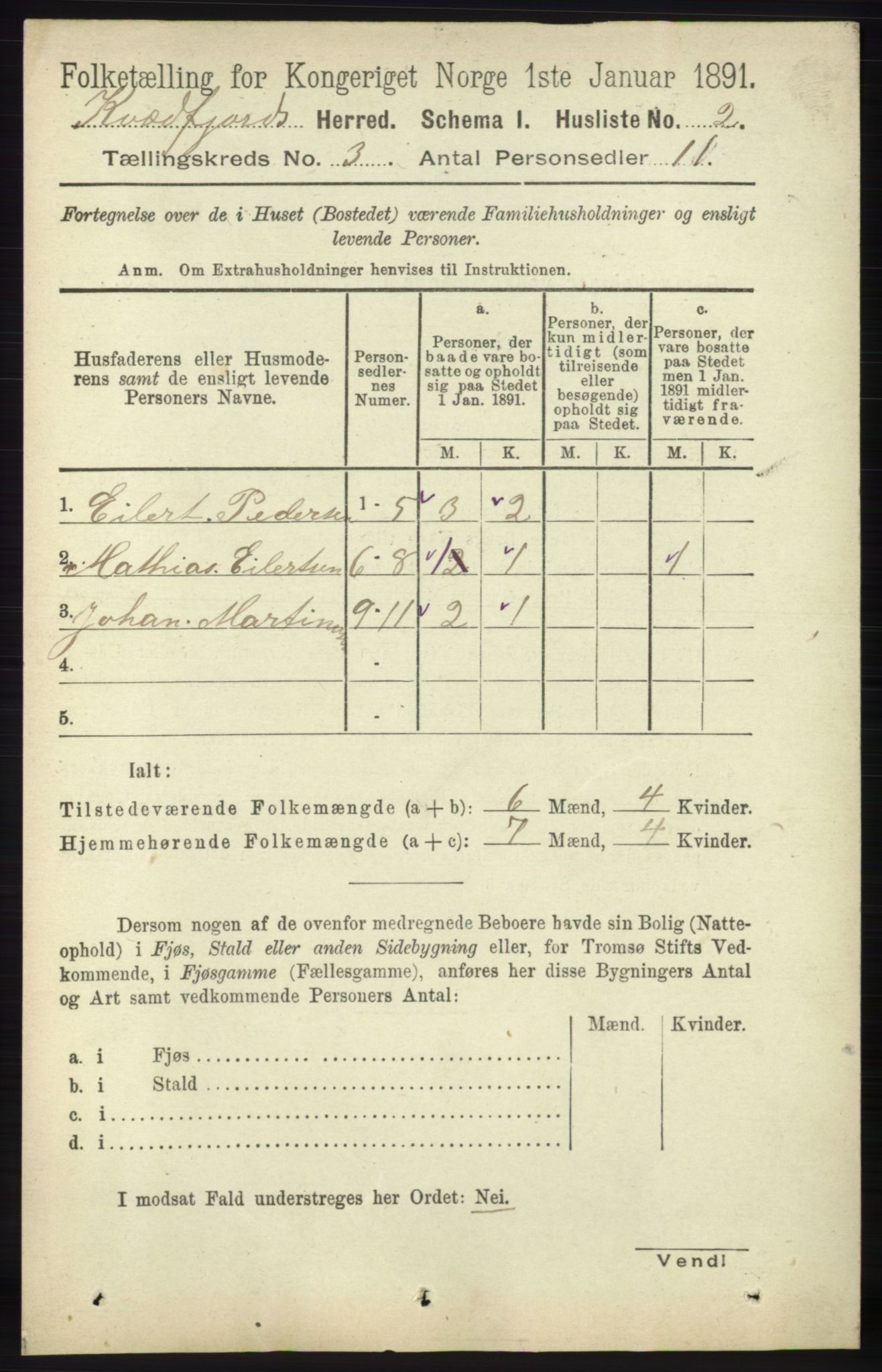 RA, 1891 census for 1911 Kvæfjord, 1891, p. 1222