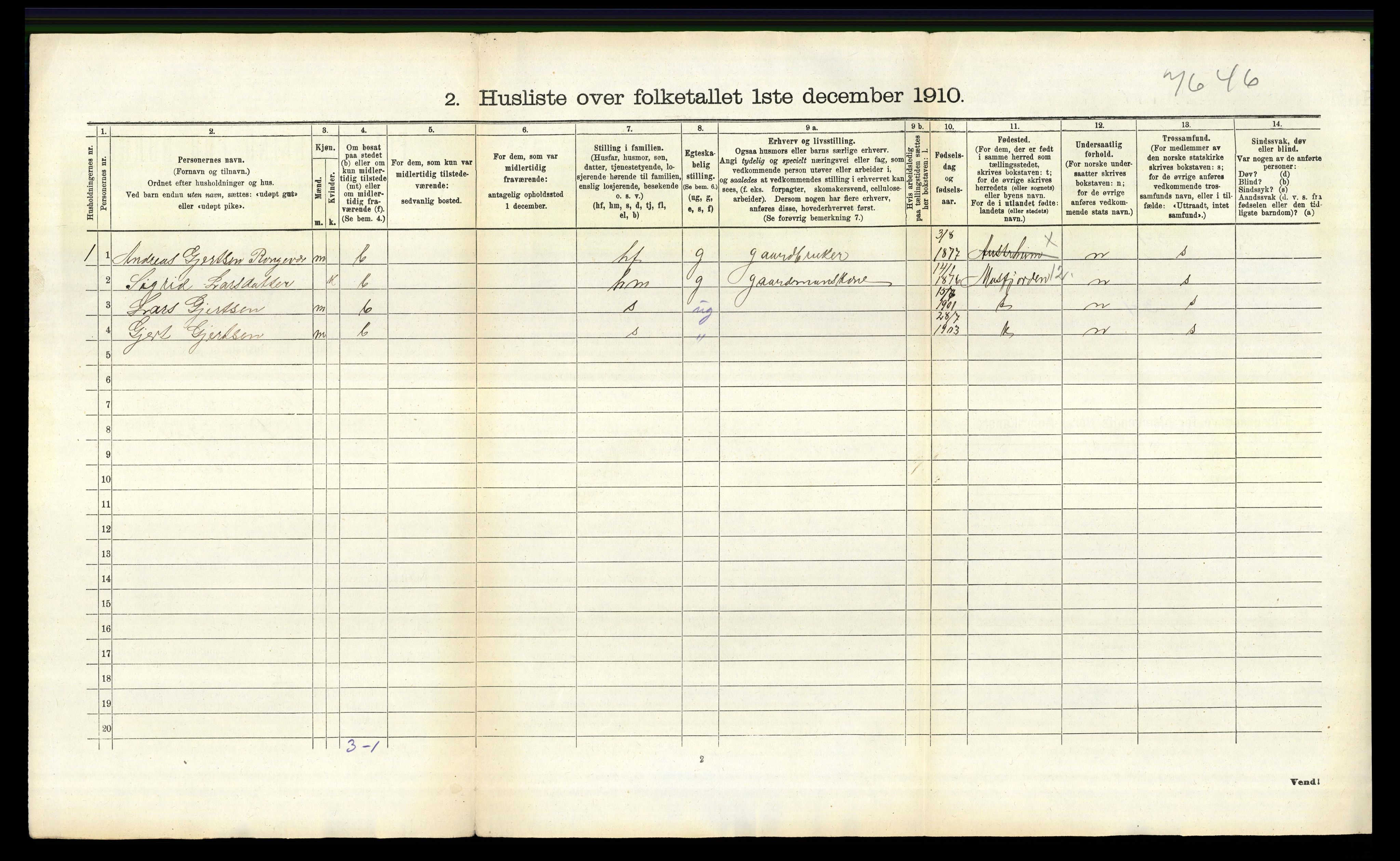 RA, 1910 census for Lindås, 1910, p. 1443