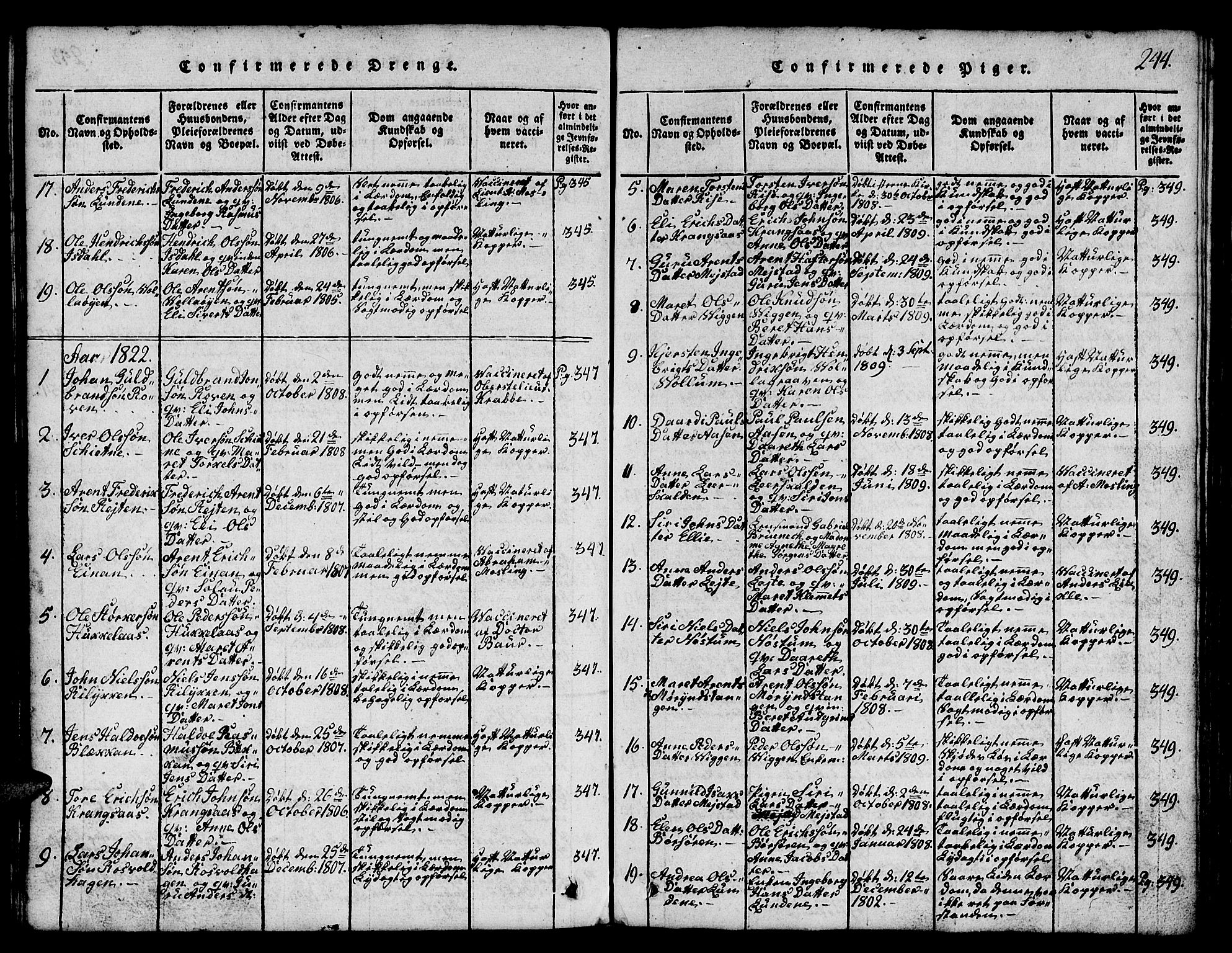 Ministerialprotokoller, klokkerbøker og fødselsregistre - Sør-Trøndelag, AV/SAT-A-1456/665/L0776: Parish register (copy) no. 665C01, 1817-1837, p. 244