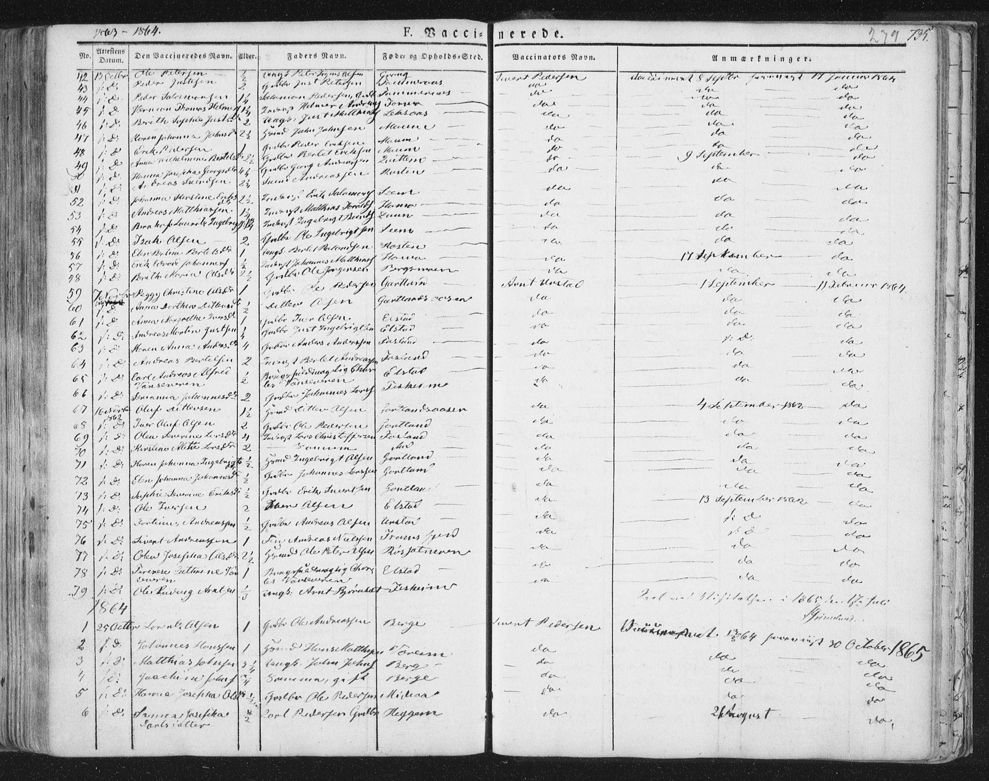 Ministerialprotokoller, klokkerbøker og fødselsregistre - Nord-Trøndelag, SAT/A-1458/758/L0513: Parish register (official) no. 758A02 /1, 1839-1868, p. 279