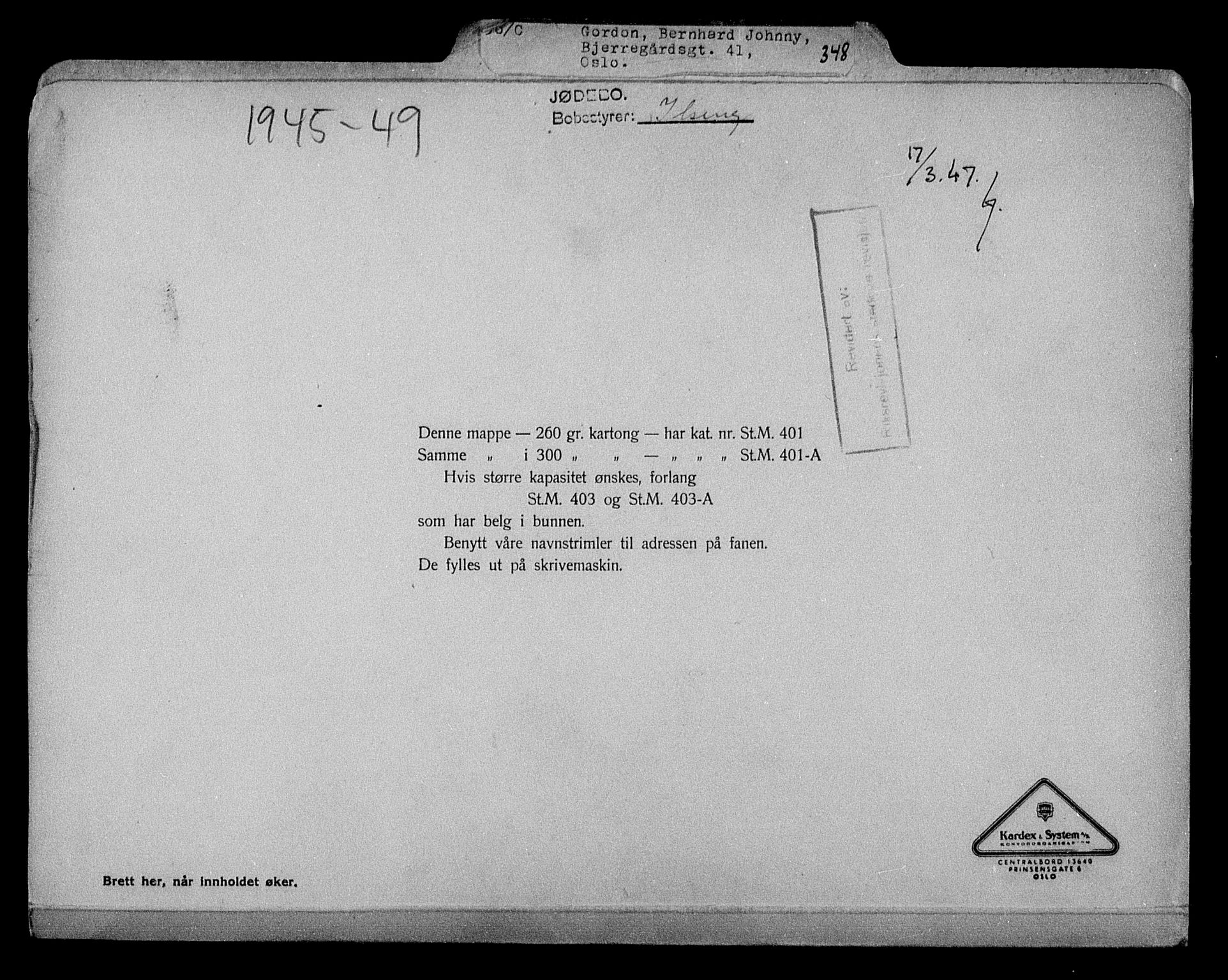 Justisdepartementet, Tilbakeføringskontoret for inndratte formuer, AV/RA-S-1564/H/Hc/Hcc/L0940: --, 1945-1947, p. 133