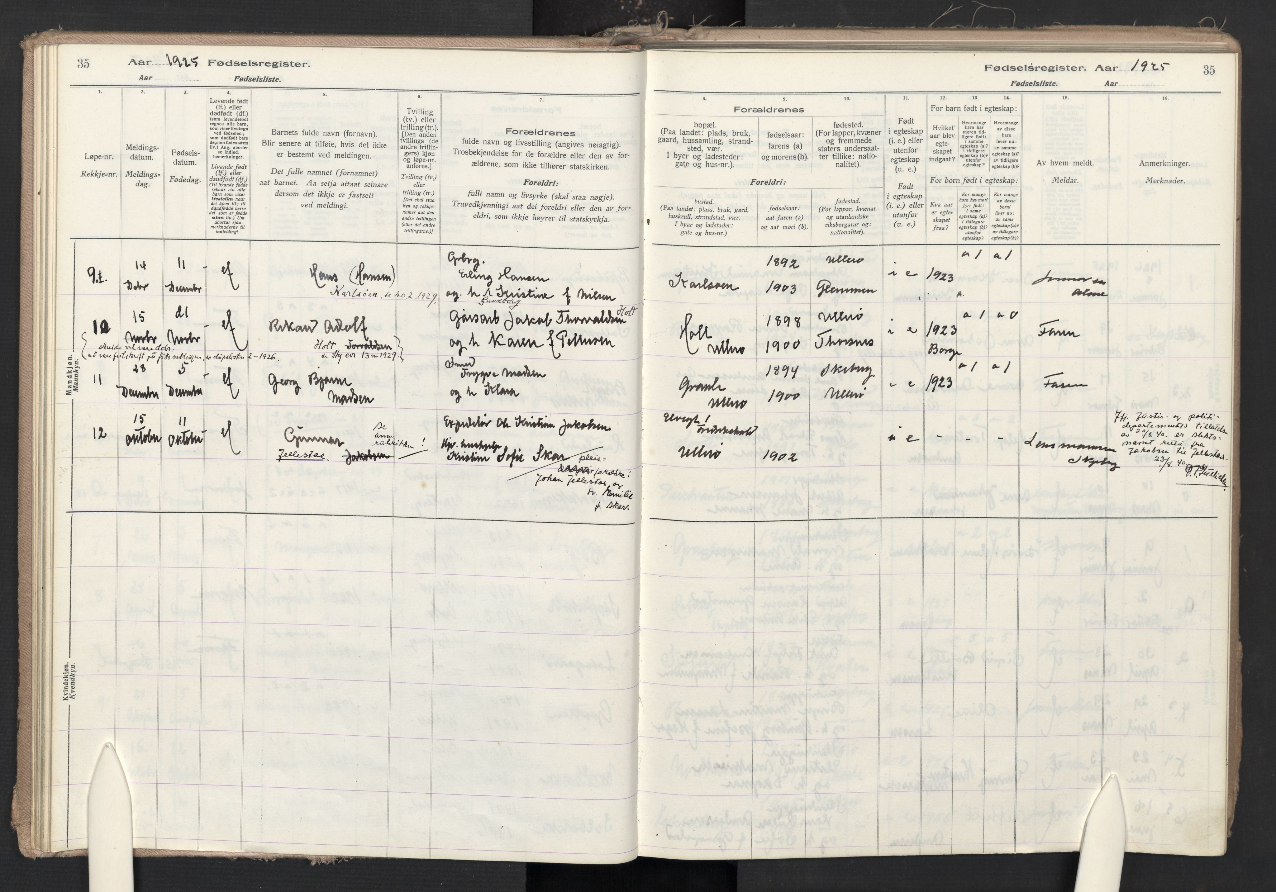 Skjeberg prestekontor Kirkebøker, AV/SAO-A-10923/J/Jb/L0001: Birth register no. II 1, 1916-1986, p. 35