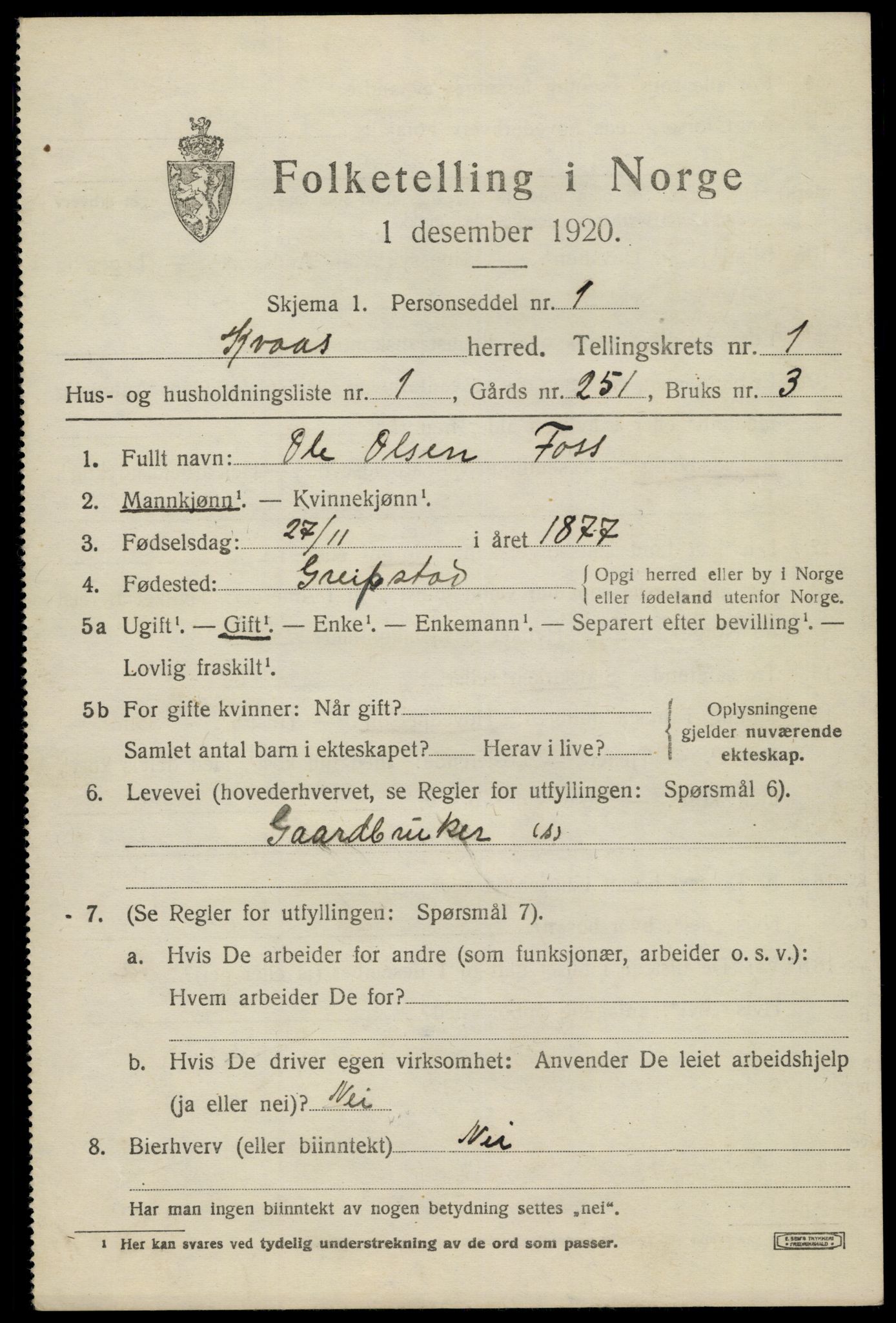 SAK, 1920 census for Kvås, 1920, p. 354