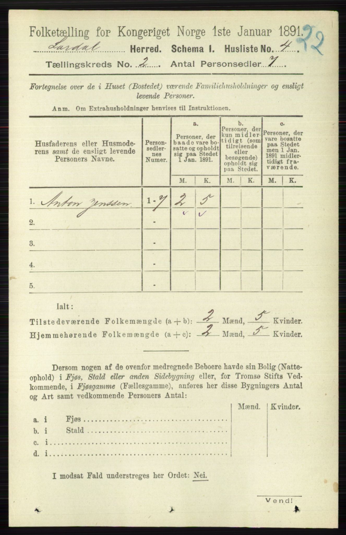 RA, 1891 census for 0728 Lardal, 1891, p. 637