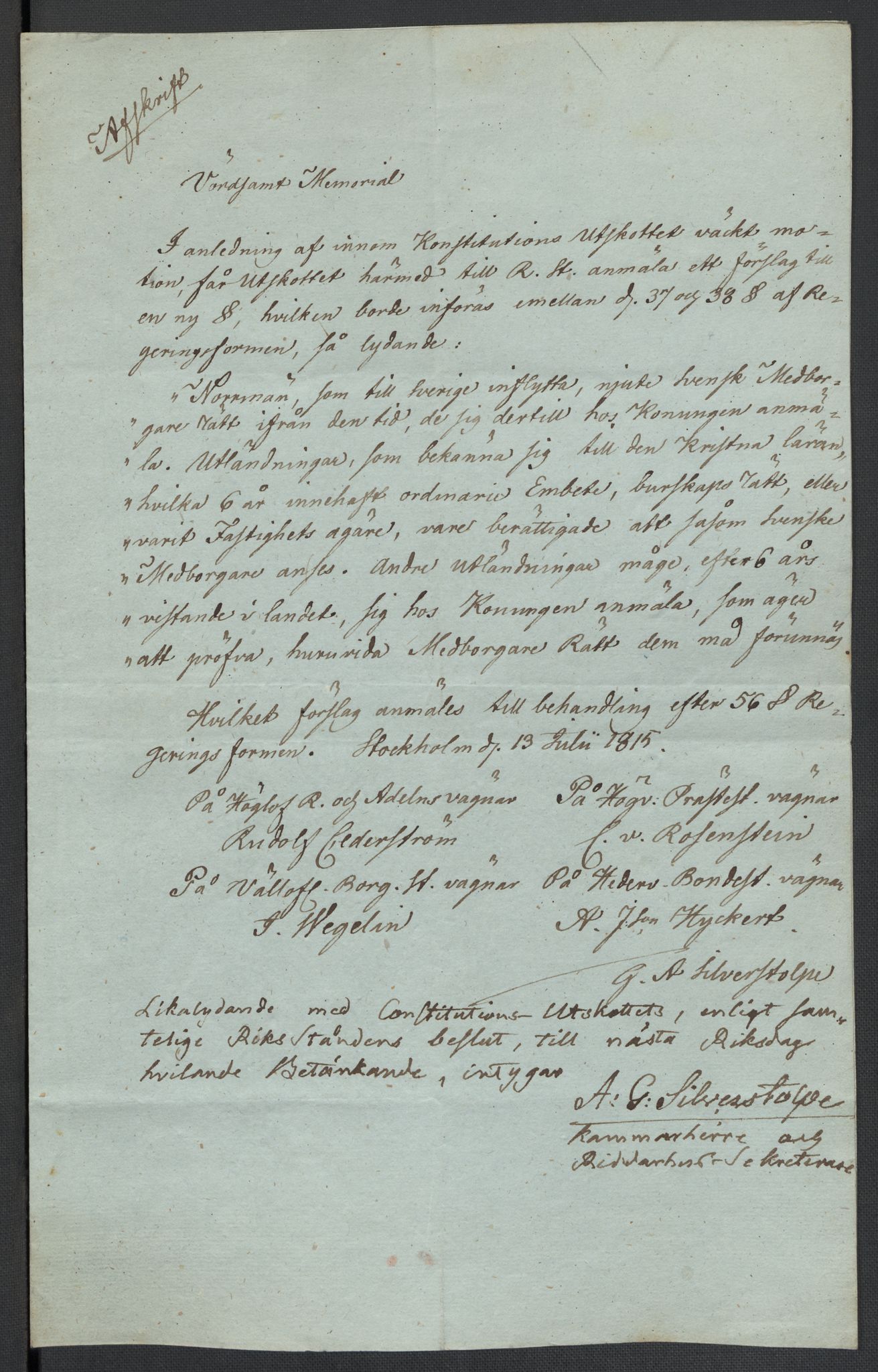 Christie, Wilhelm Frimann Koren, AV/RA-PA-0014/F/L0005: Christies dokumenter fra Stortinget, 1815-1816, p. 222