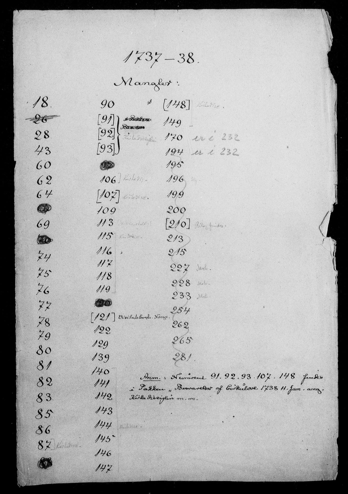 Generalkirkeinspektionskollegiet, DRA/A-0008/F4-06/F4-06-01: Protokollerede indkomne sager, 1737-1738