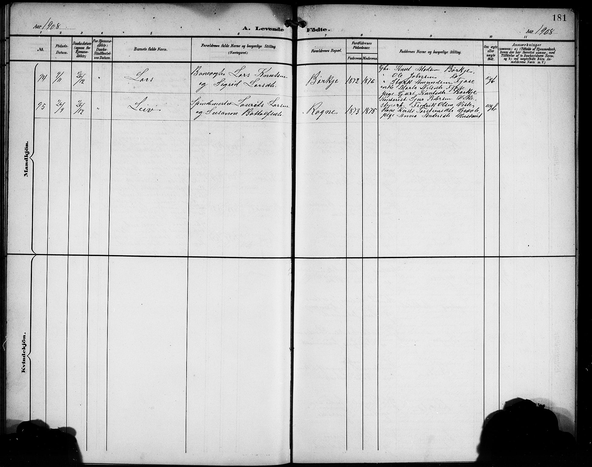 Voss sokneprestembete, AV/SAB-A-79001/H/Hab: Parish register (copy) no. C 2, 1900-1909, p. 181