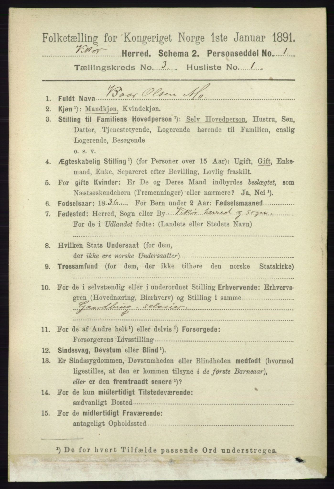 RA, 1891 census for 1238 Vikør, 1891, p. 746