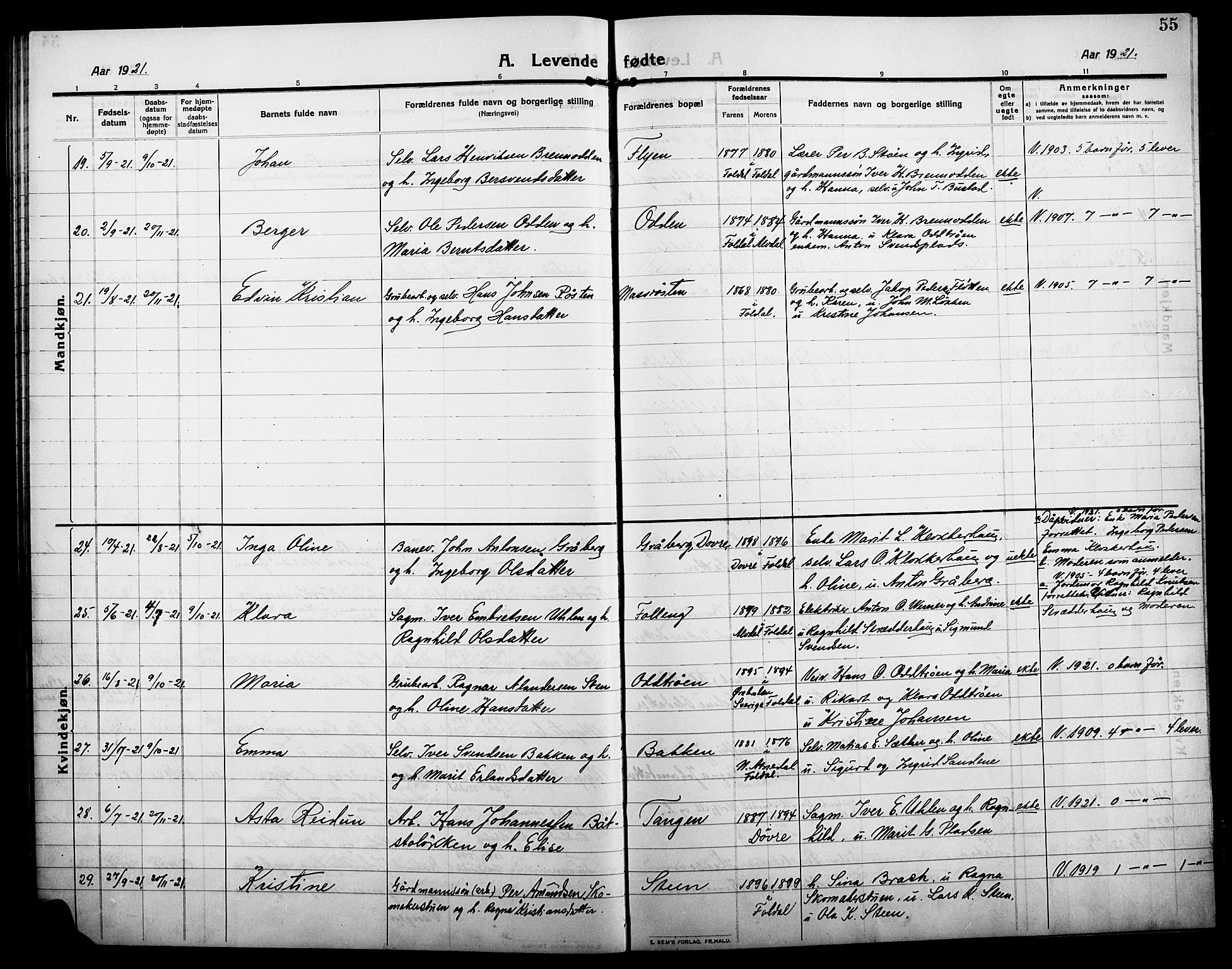 Alvdal prestekontor, AV/SAH-PREST-060/H/Ha/Hab/L0006: Parish register (copy) no. 6, 1910-1924, p. 55