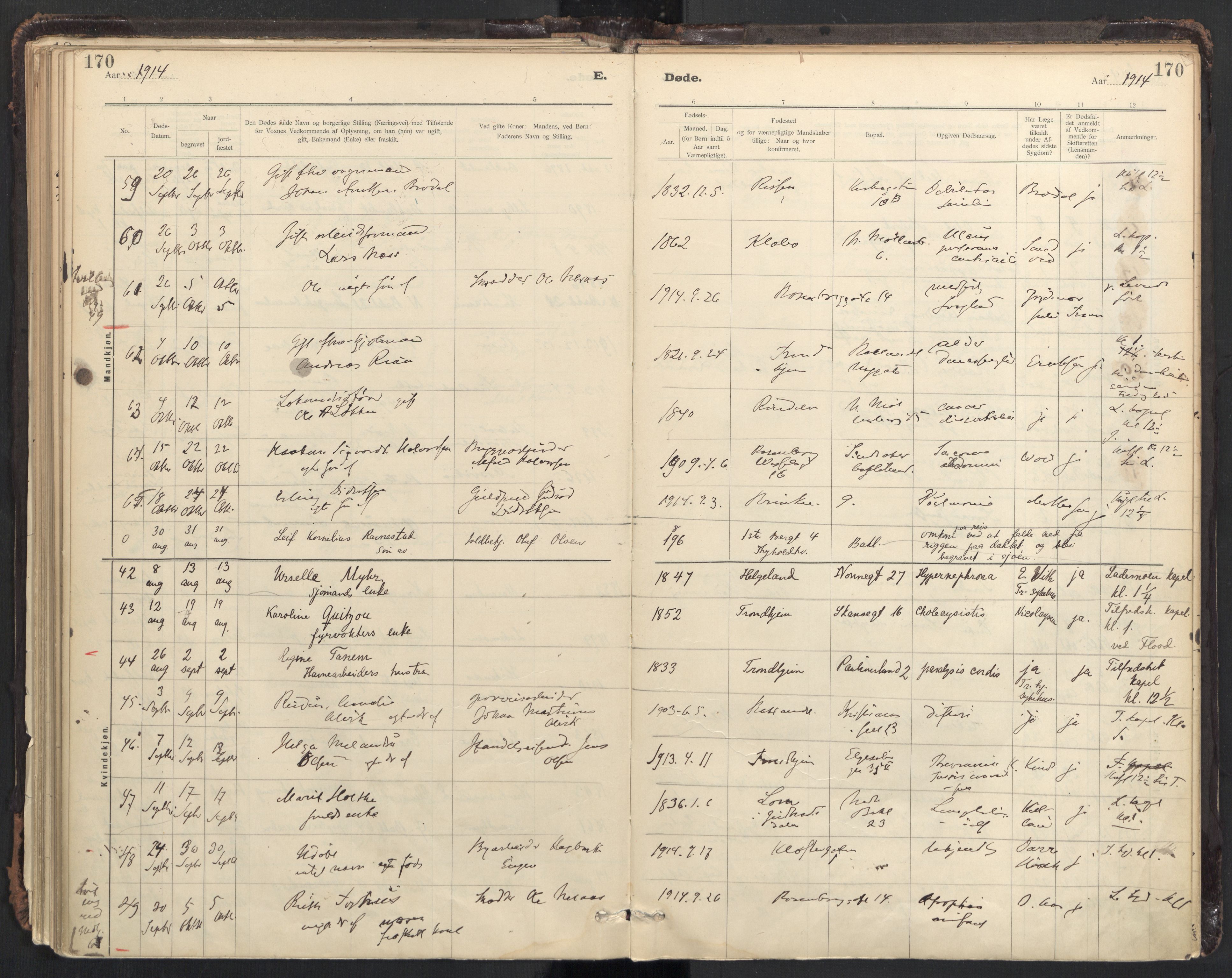 Ministerialprotokoller, klokkerbøker og fødselsregistre - Sør-Trøndelag, AV/SAT-A-1456/604/L0204: Parish register (official) no. 604A24, 1911-1920, p. 170