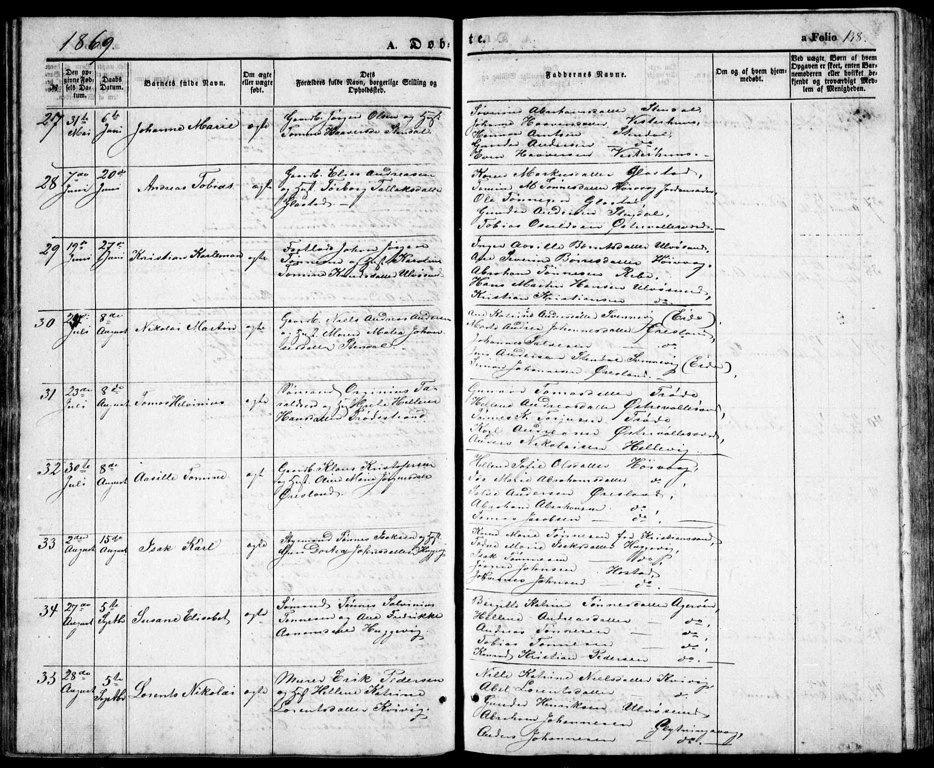 Høvåg sokneprestkontor, SAK/1111-0025/F/Fb/L0002: Parish register (copy) no. B 2, 1847-1869, p. 138