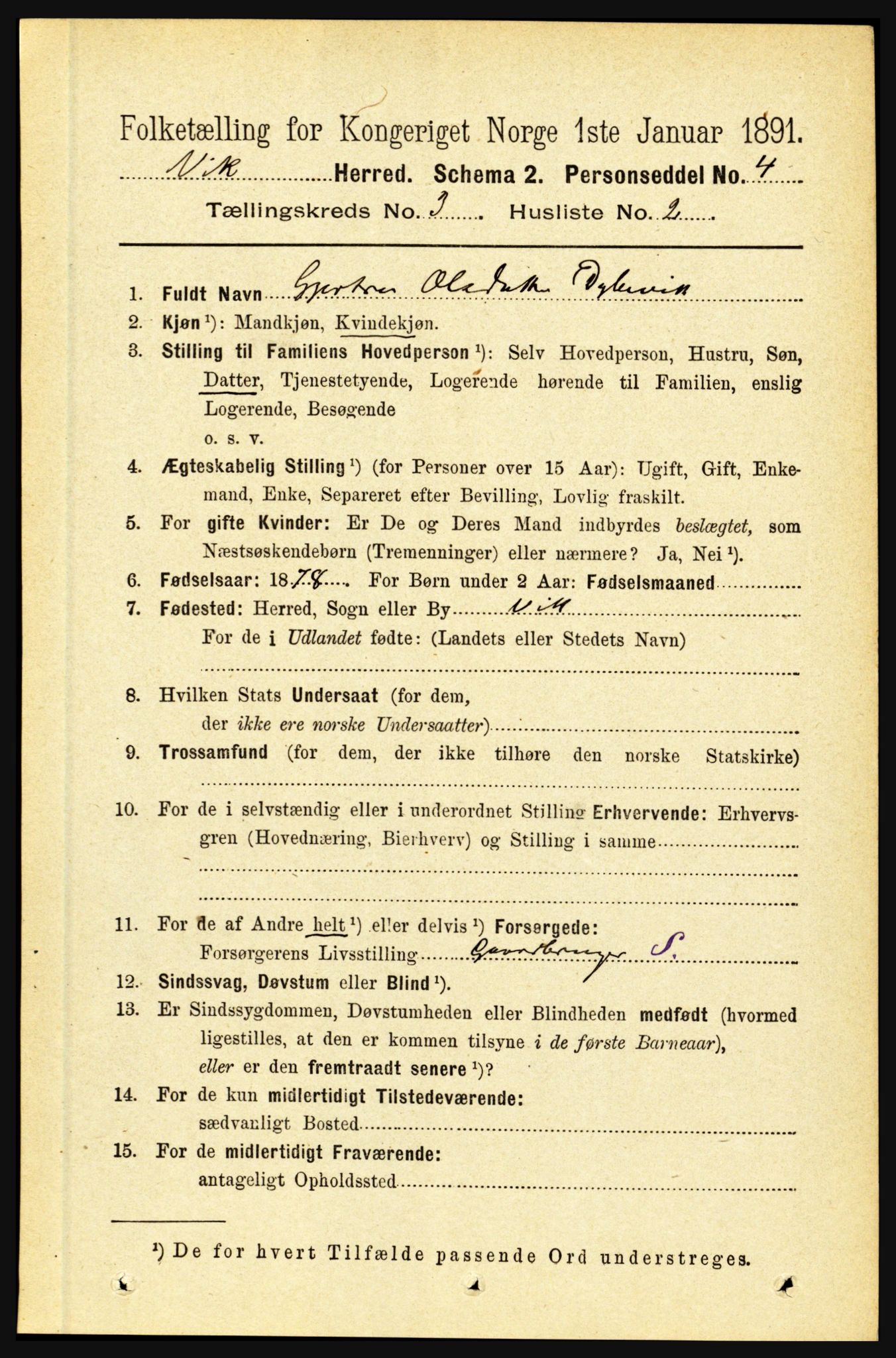 RA, 1891 census for 1417 Vik, 1891, p. 1338