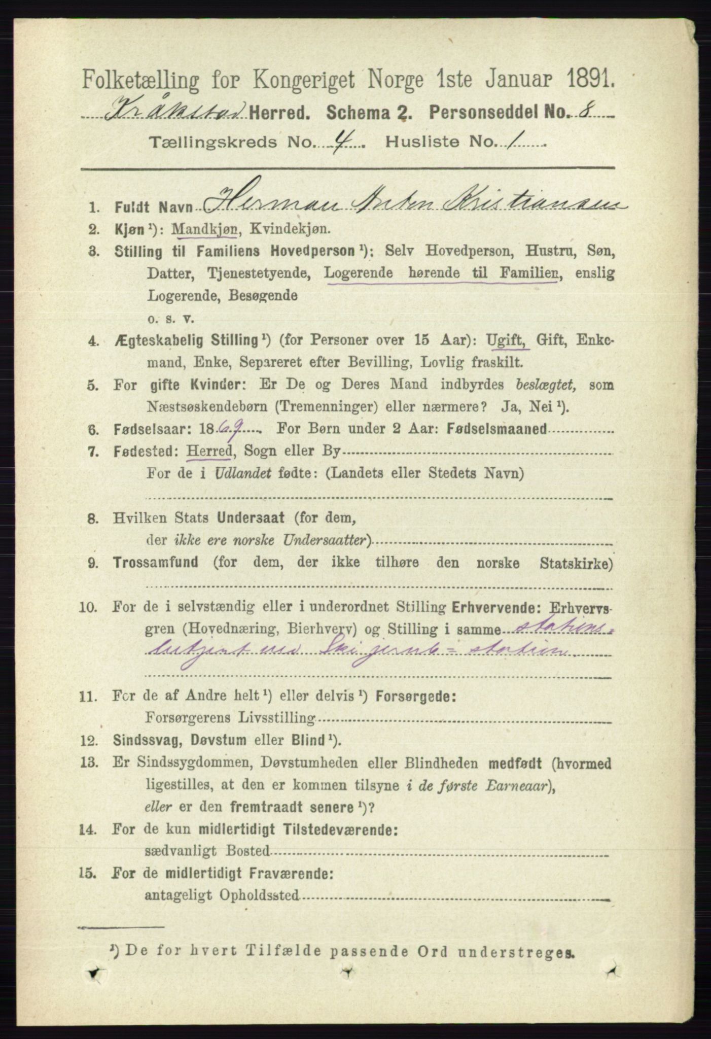 RA, 1891 census for 0212 Kråkstad, 1891, p. 1727