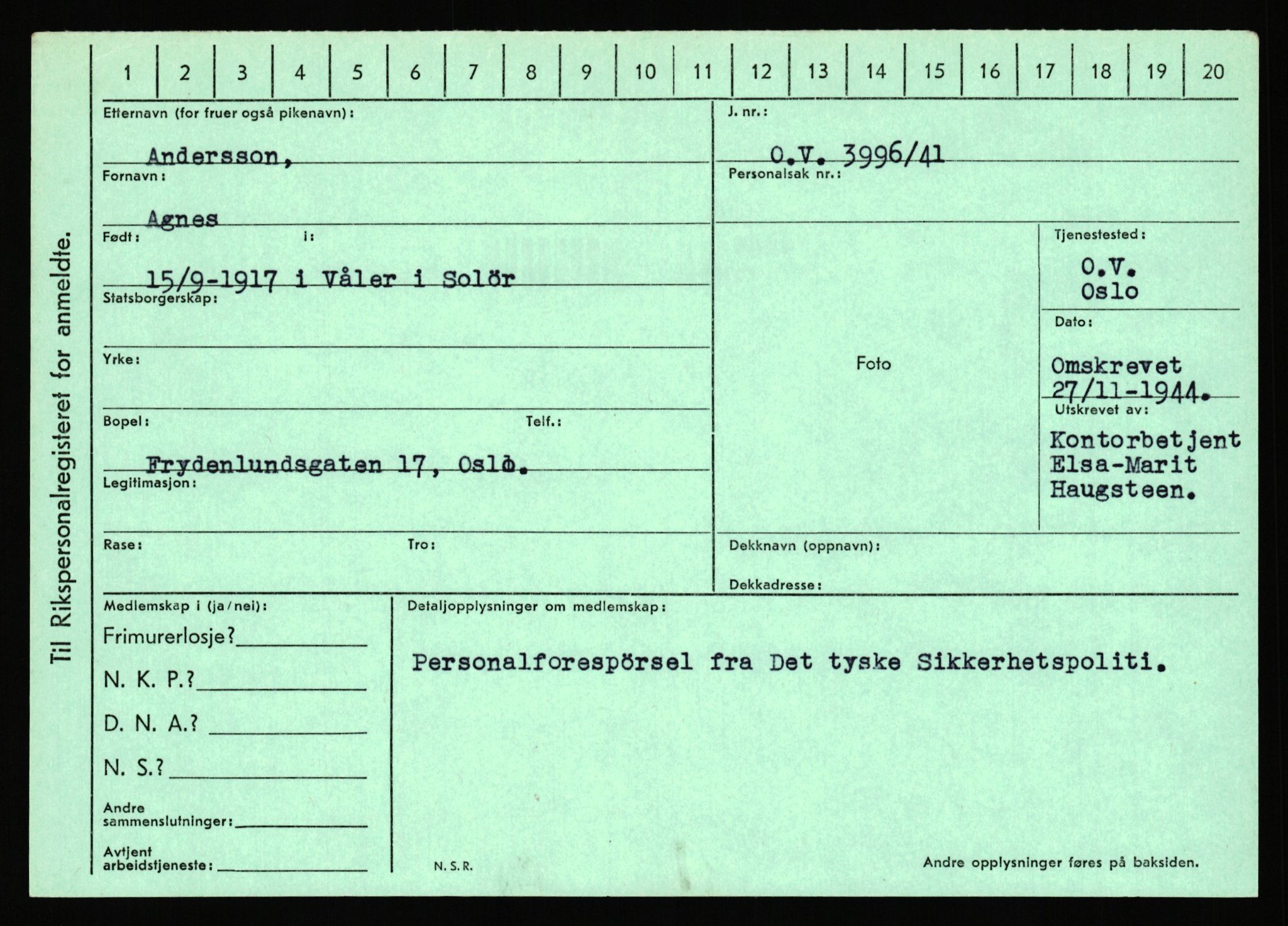 Statspolitiet - Hovedkontoret / Osloavdelingen, AV/RA-S-1329/C/Ca/L0001: Aabakken - Armann, 1943-1945, p. 3609