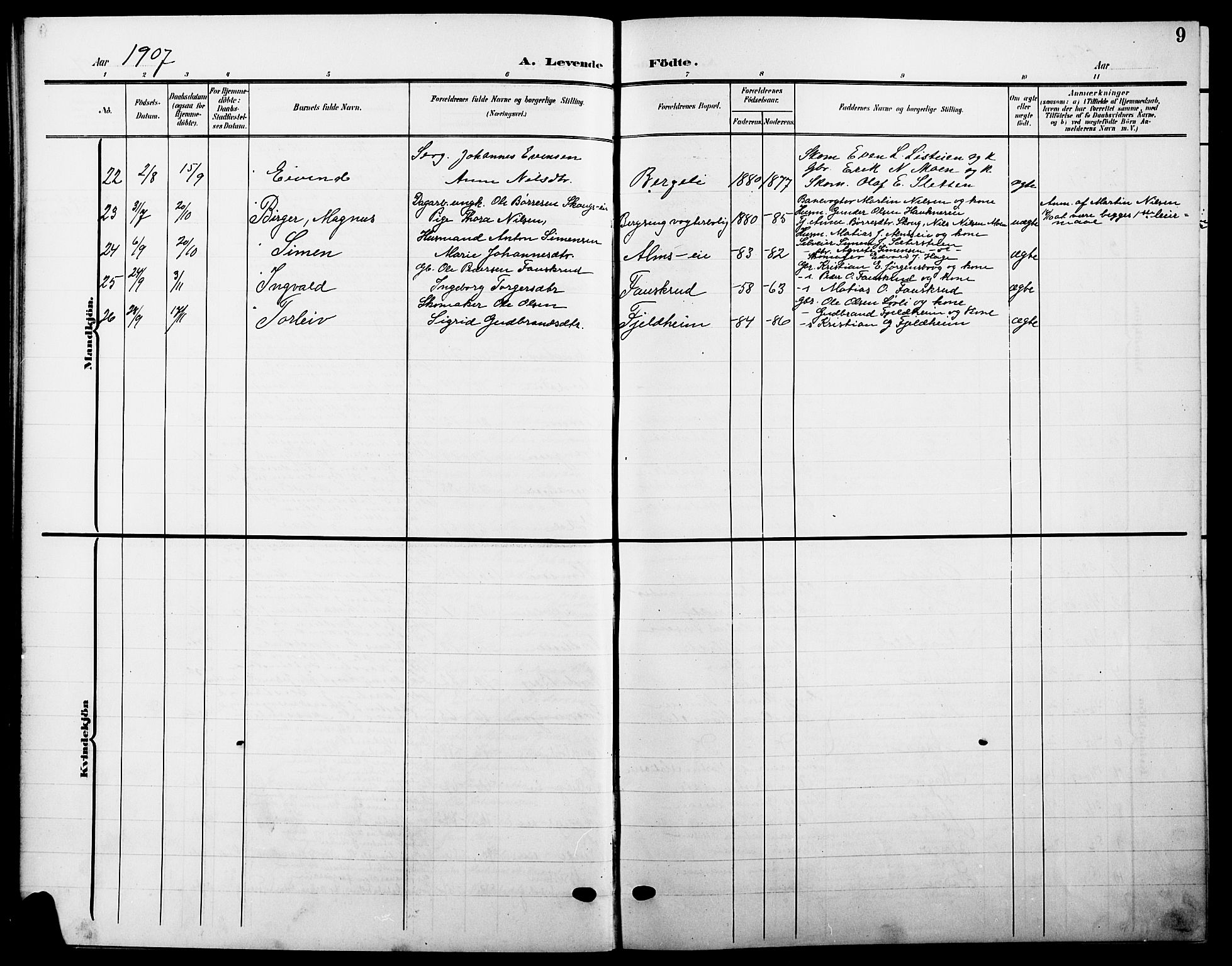 Ringsaker prestekontor, SAH/PREST-014/L/La/L0016: Parish register (copy) no. 16, 1905-1920, p. 9