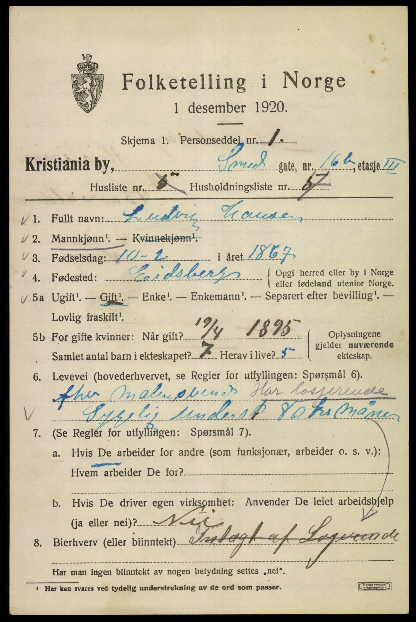 SAO, 1920 census for Kristiania, 1920, p. 519927