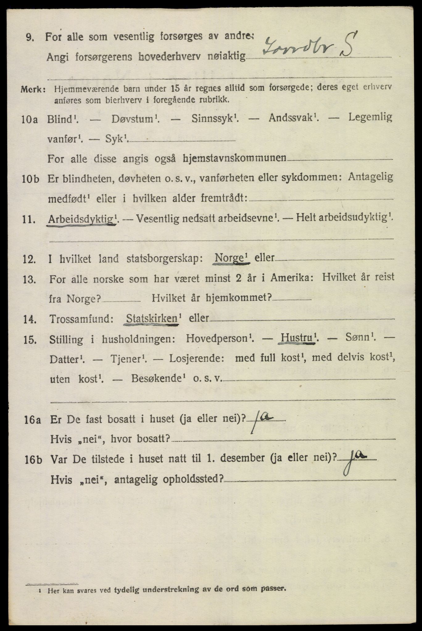 SAK, 1920 census for Bjelland, 1920, p. 420