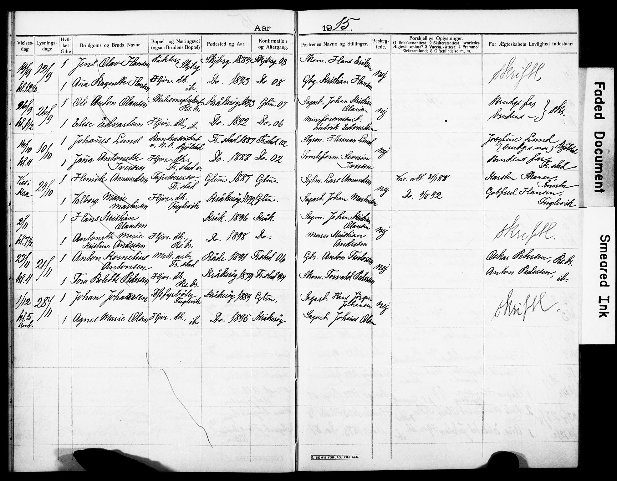 Kråkerøy prestekontor Kirkebøker, AV/SAO-A-10912/H/Ha/L0002: Banns register no. 2, 1909-1918
