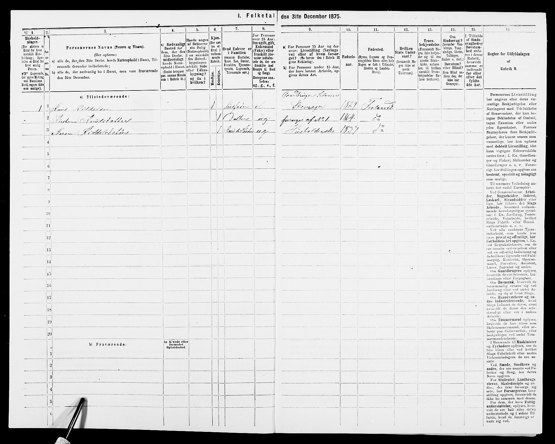 SAK, 1875 census for 0919P Froland, 1875, p. 290