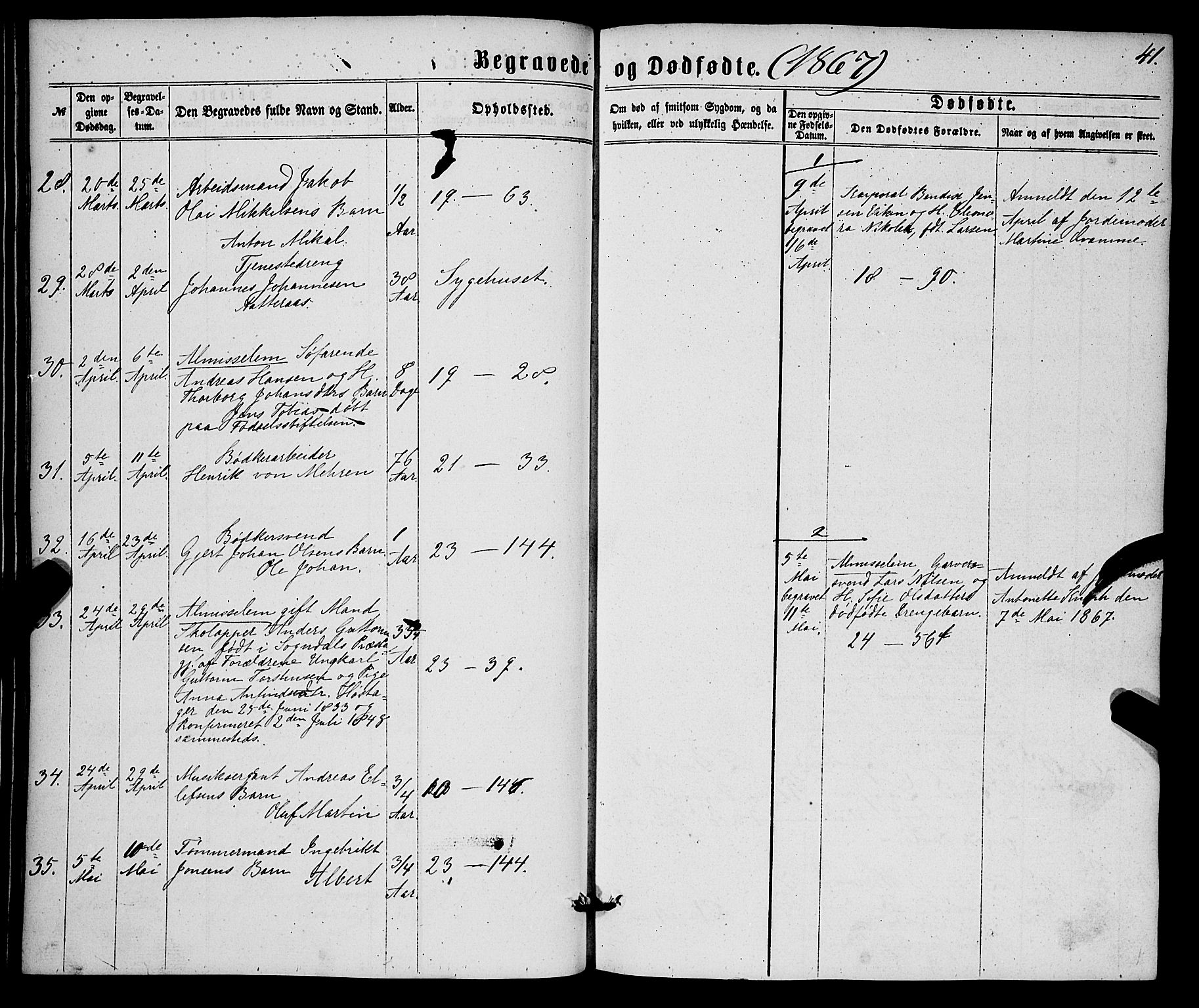 Korskirken sokneprestembete, AV/SAB-A-76101/H/Haa/L0045: Parish register (official) no. E 3, 1863-1875, p. 41