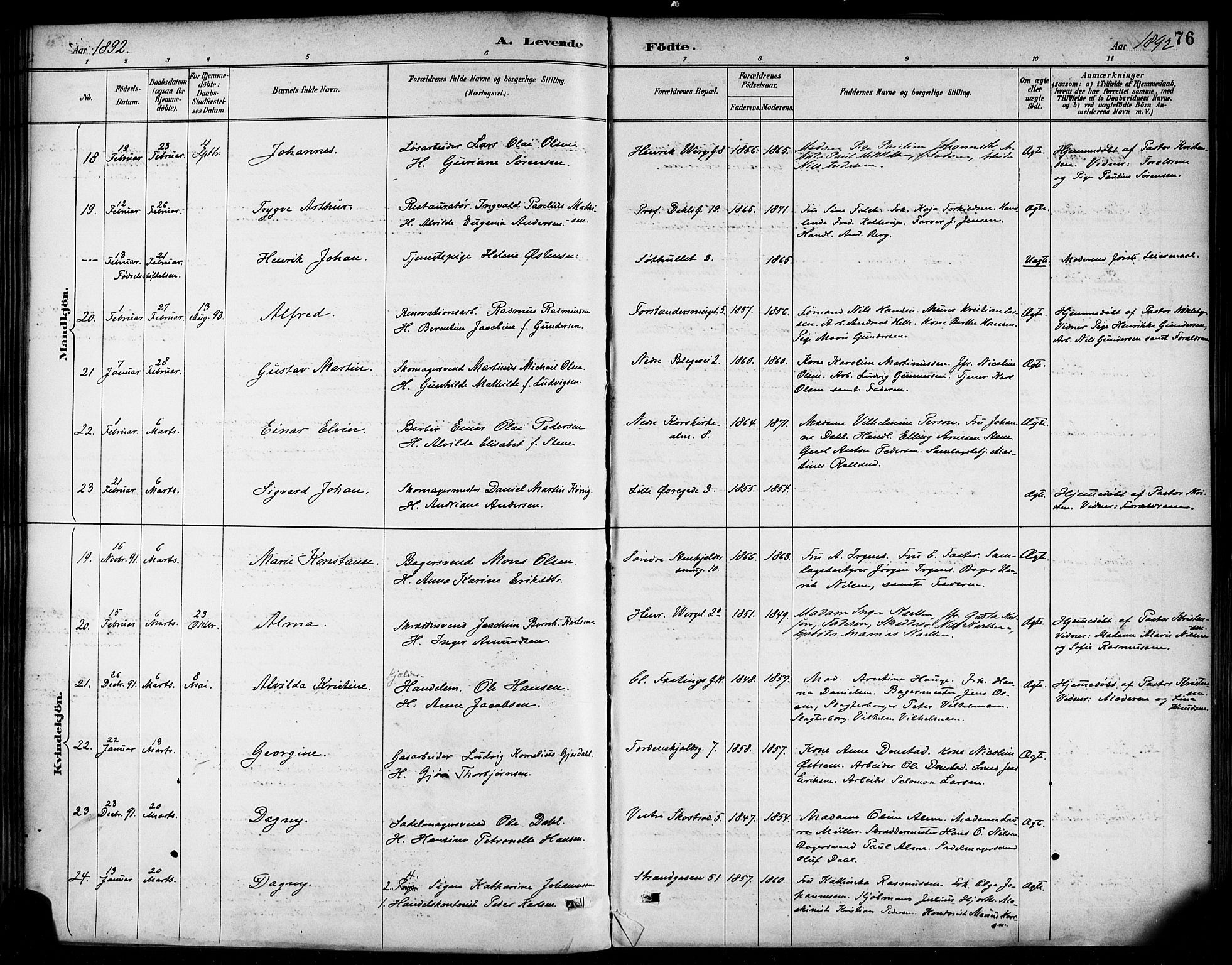 Korskirken sokneprestembete, AV/SAB-A-76101/H/Haa/L0022: Parish register (official) no. B 8, 1889-1899, p. 76