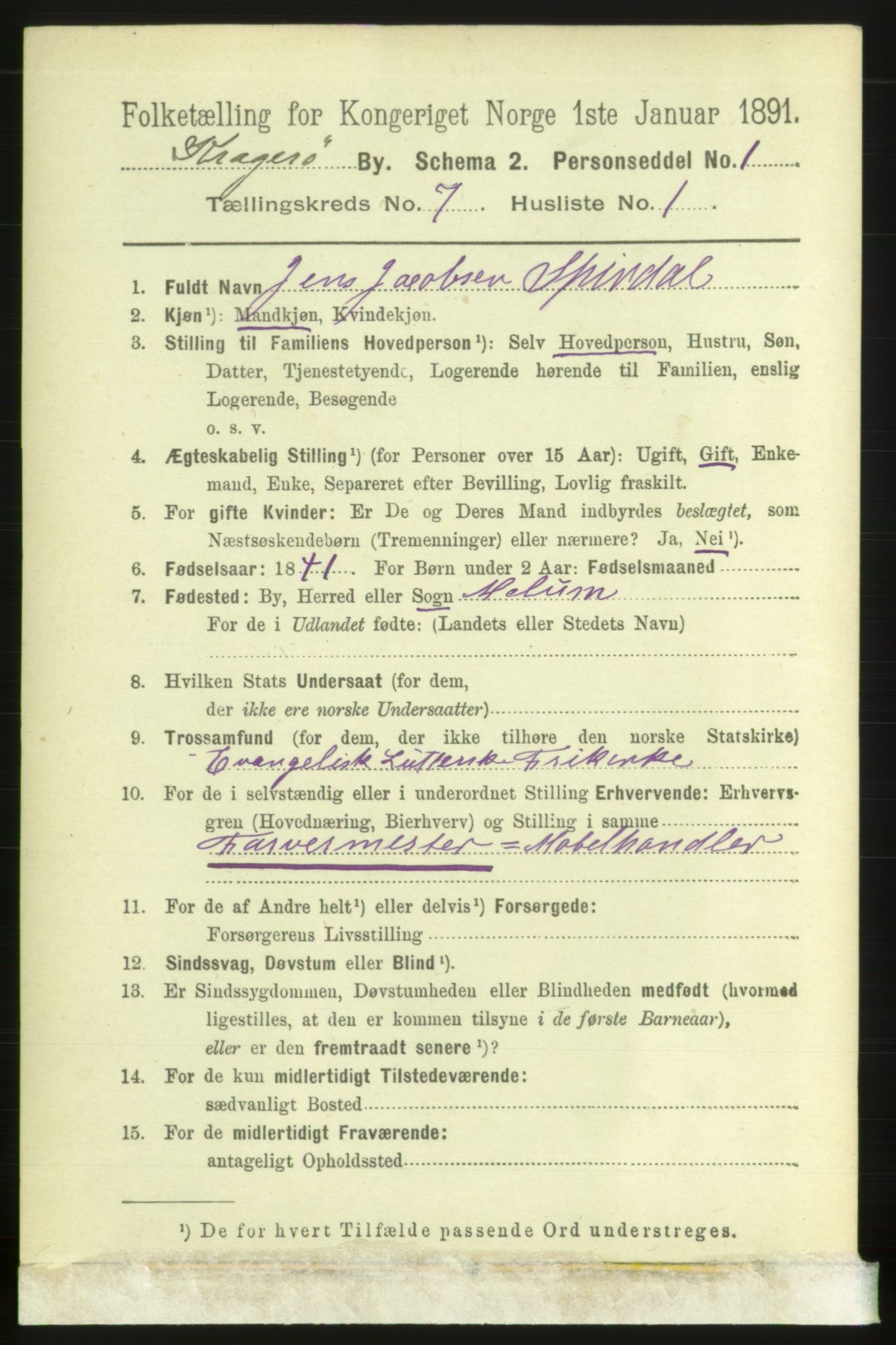 RA, 1891 census for 0801 Kragerø, 1891, p. 3468