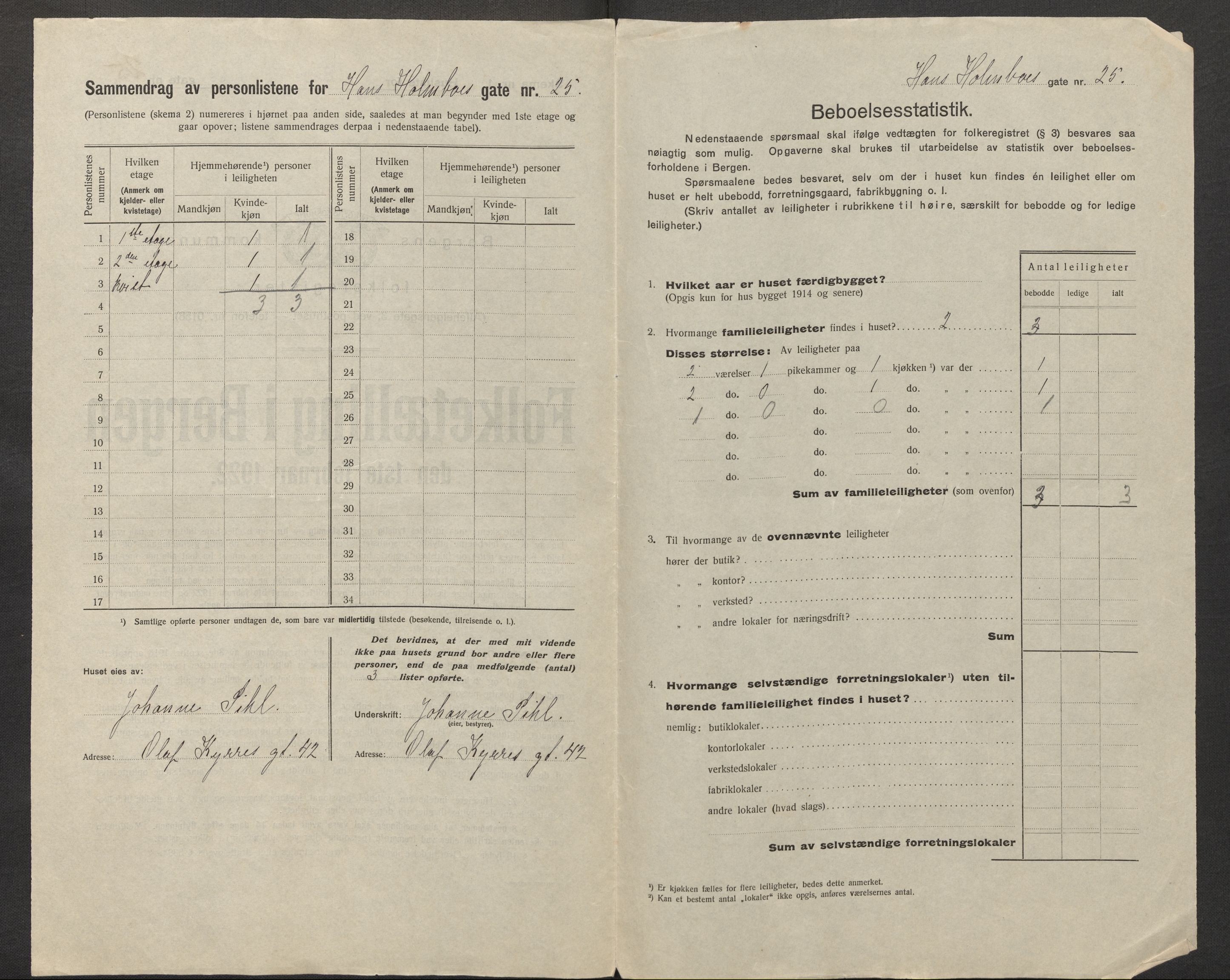 SAB, Municipal Census 1922 for Bergen, 1922, p. 12917