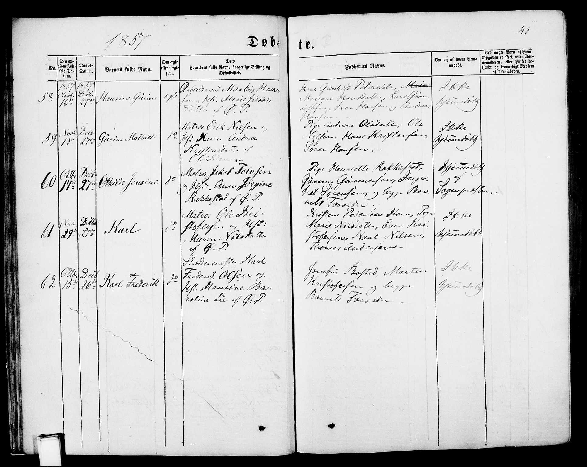 Porsgrunn kirkebøker , SAKO/A-104/G/Gb/L0004: Parish register (copy) no. II 4, 1853-1882, p. 43