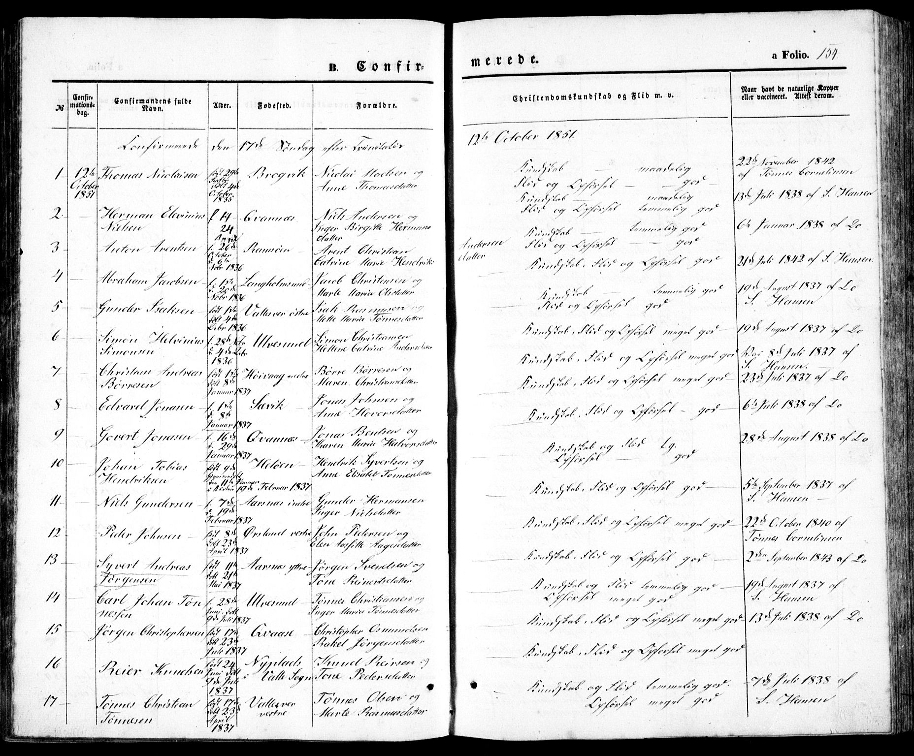 Høvåg sokneprestkontor, SAK/1111-0025/F/Fb/L0002: Parish register (copy) no. B 2, 1847-1869, p. 154