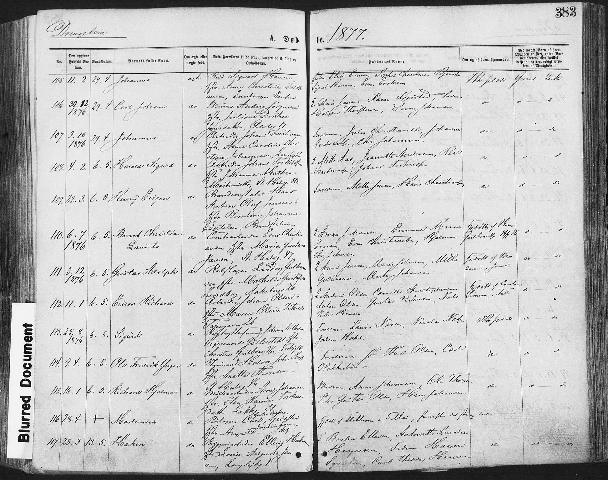 Grønland prestekontor Kirkebøker, SAO/A-10848/F/Fa/L0004: Parish register (official) no. 4, 1869-1880, p. 383