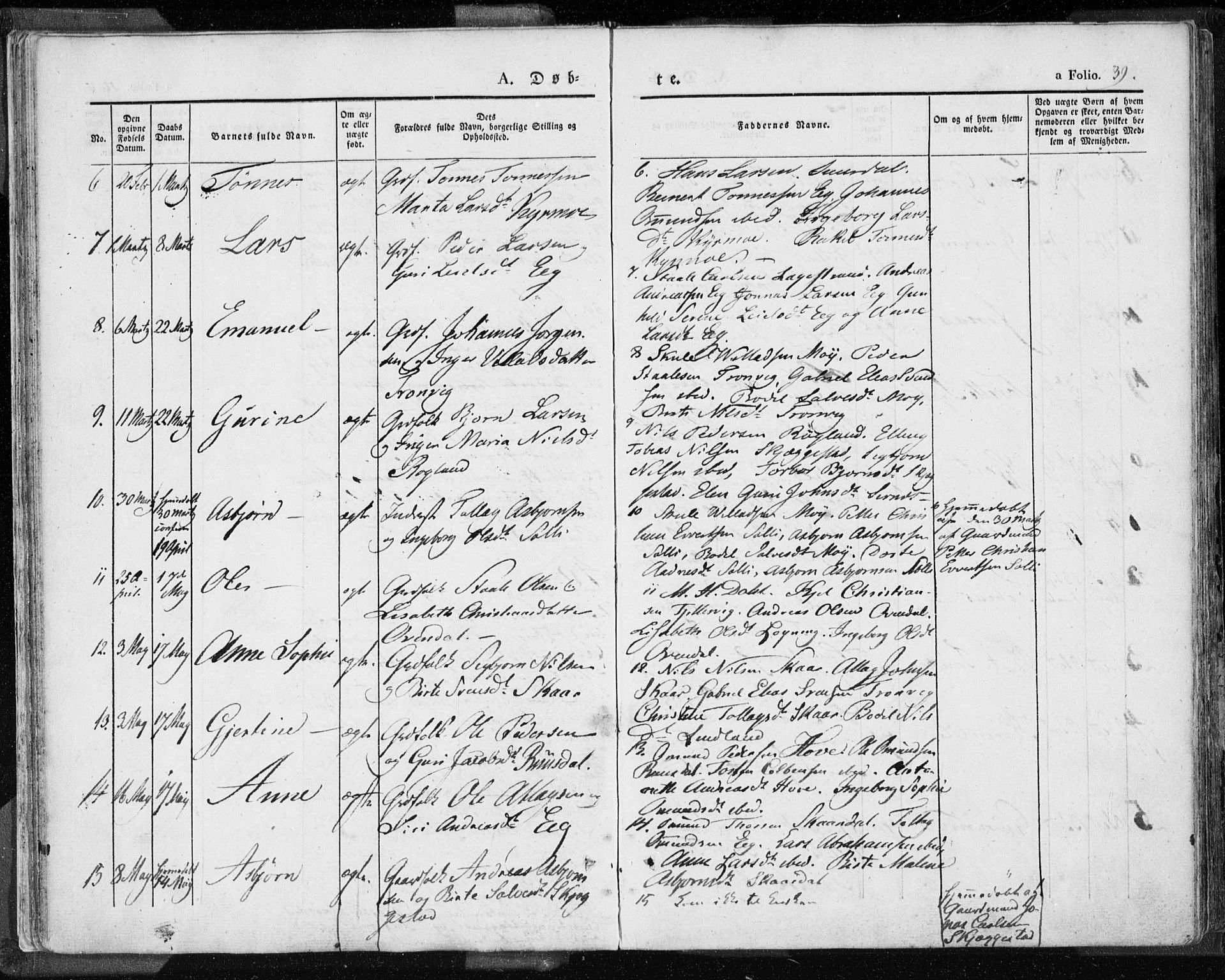 Lund sokneprestkontor, SAST/A-101809/S06/L0007: Parish register (official) no. A 7.1, 1833-1854, p. 39