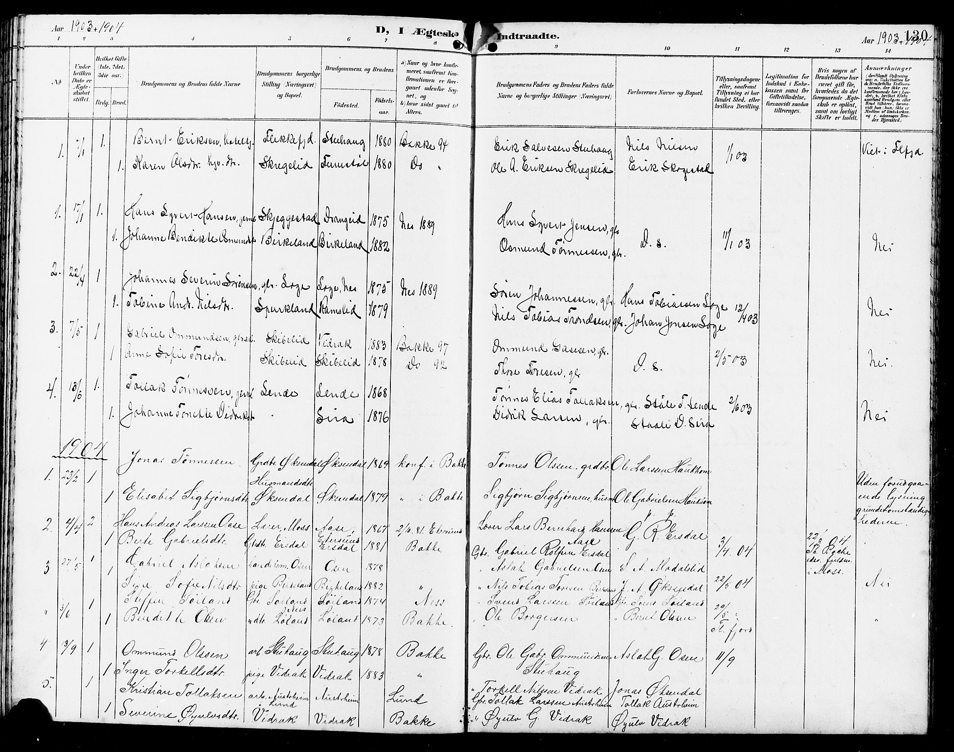 Bakke sokneprestkontor, AV/SAK-1111-0002/F/Fb/Fba/L0003: Parish register (copy) no. B 3, 1894-1910, p. 130