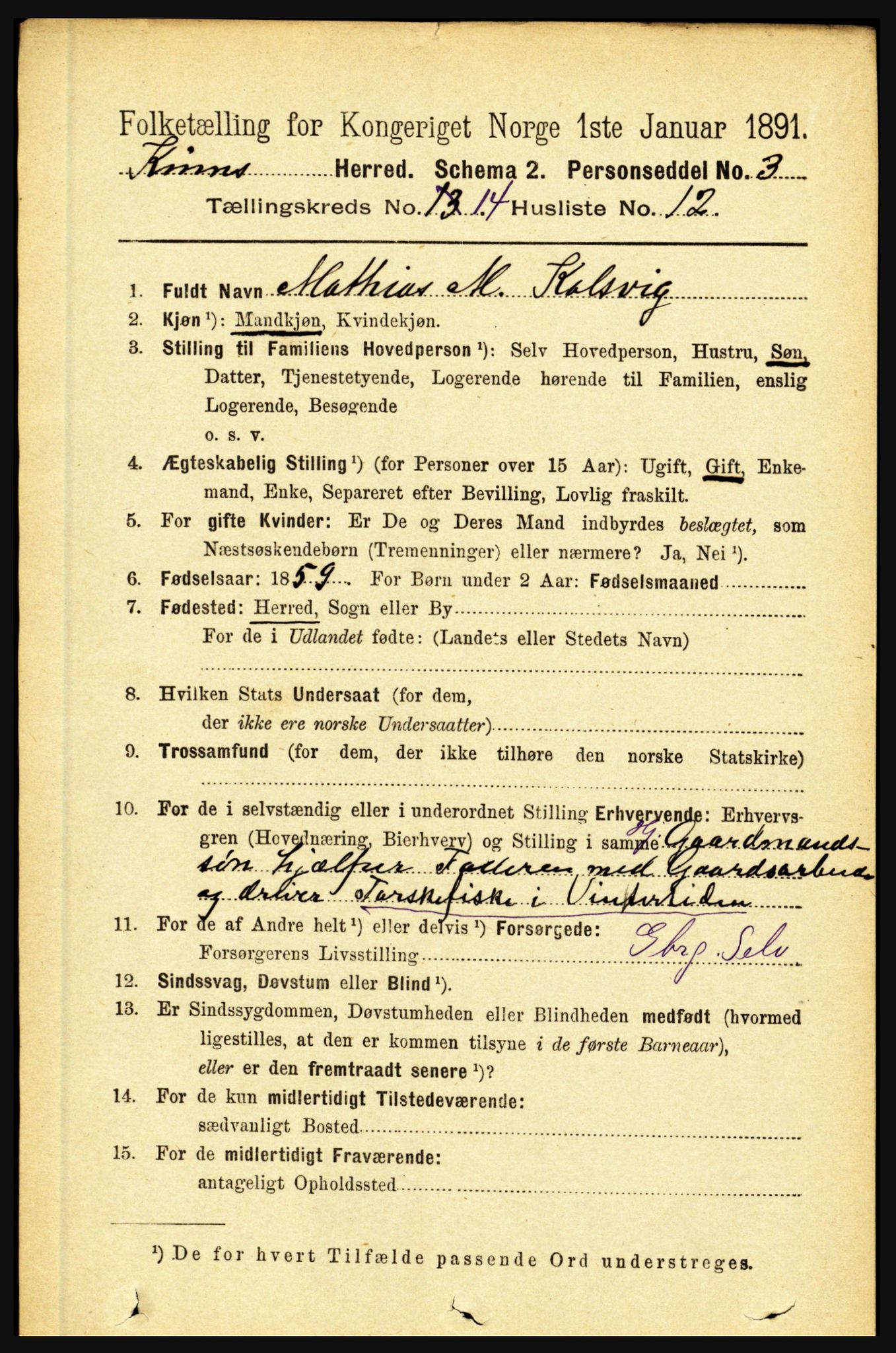 RA, 1891 census for 1437 Kinn, 1891, p. 5506