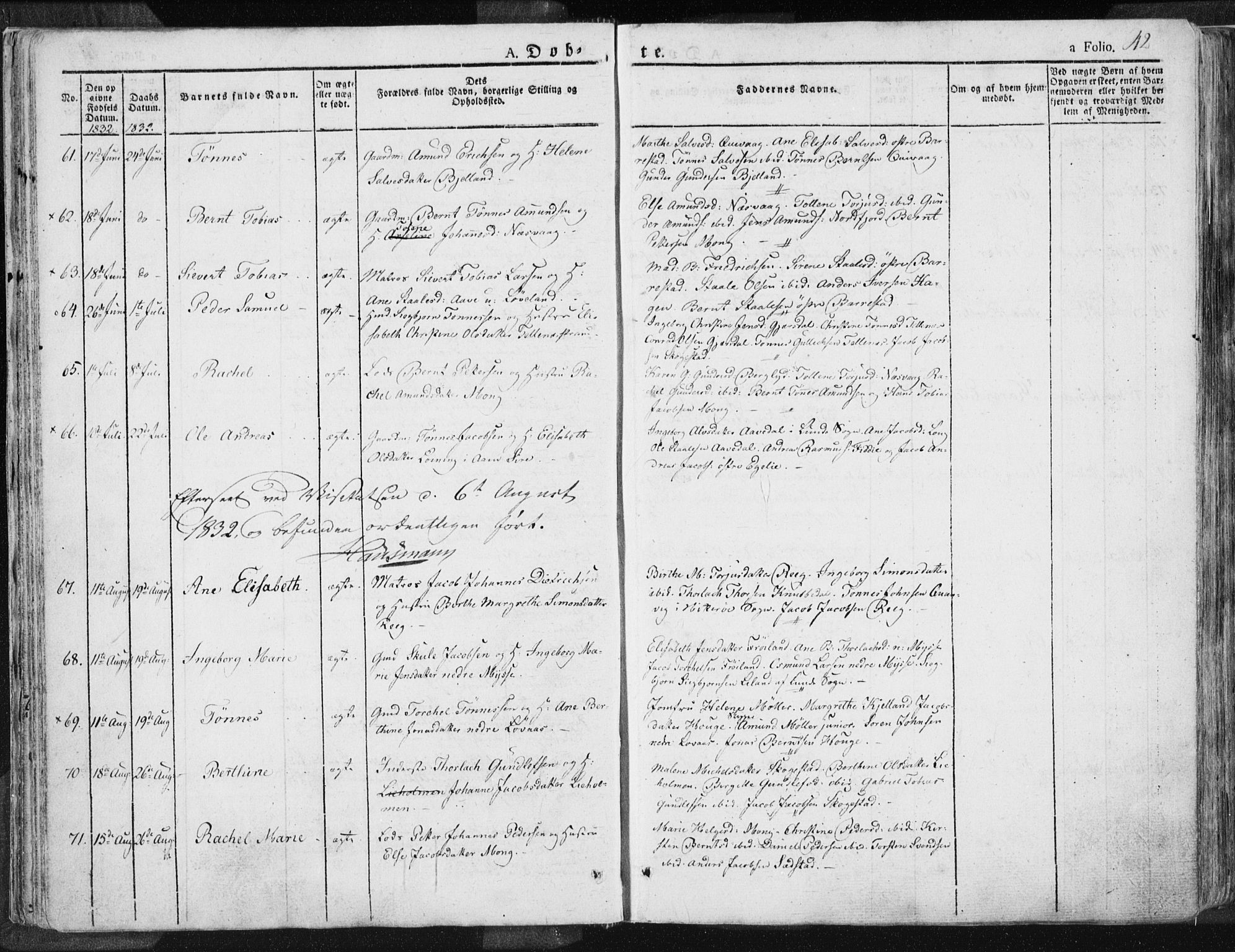 Sokndal sokneprestkontor, AV/SAST-A-101808: Parish register (official) no. A 7.1, 1826-1842, p. 42