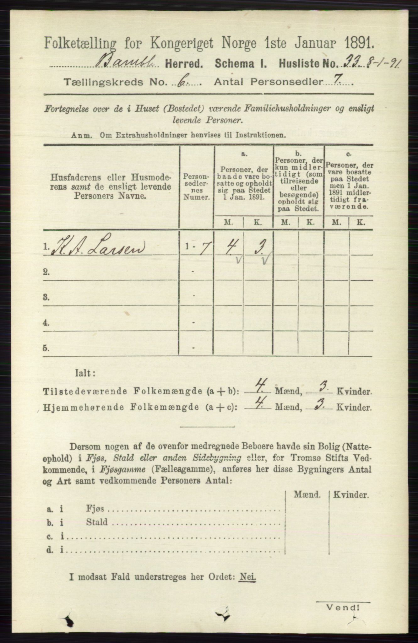 RA, 1891 census for 0814 Bamble, 1891, p. 2688