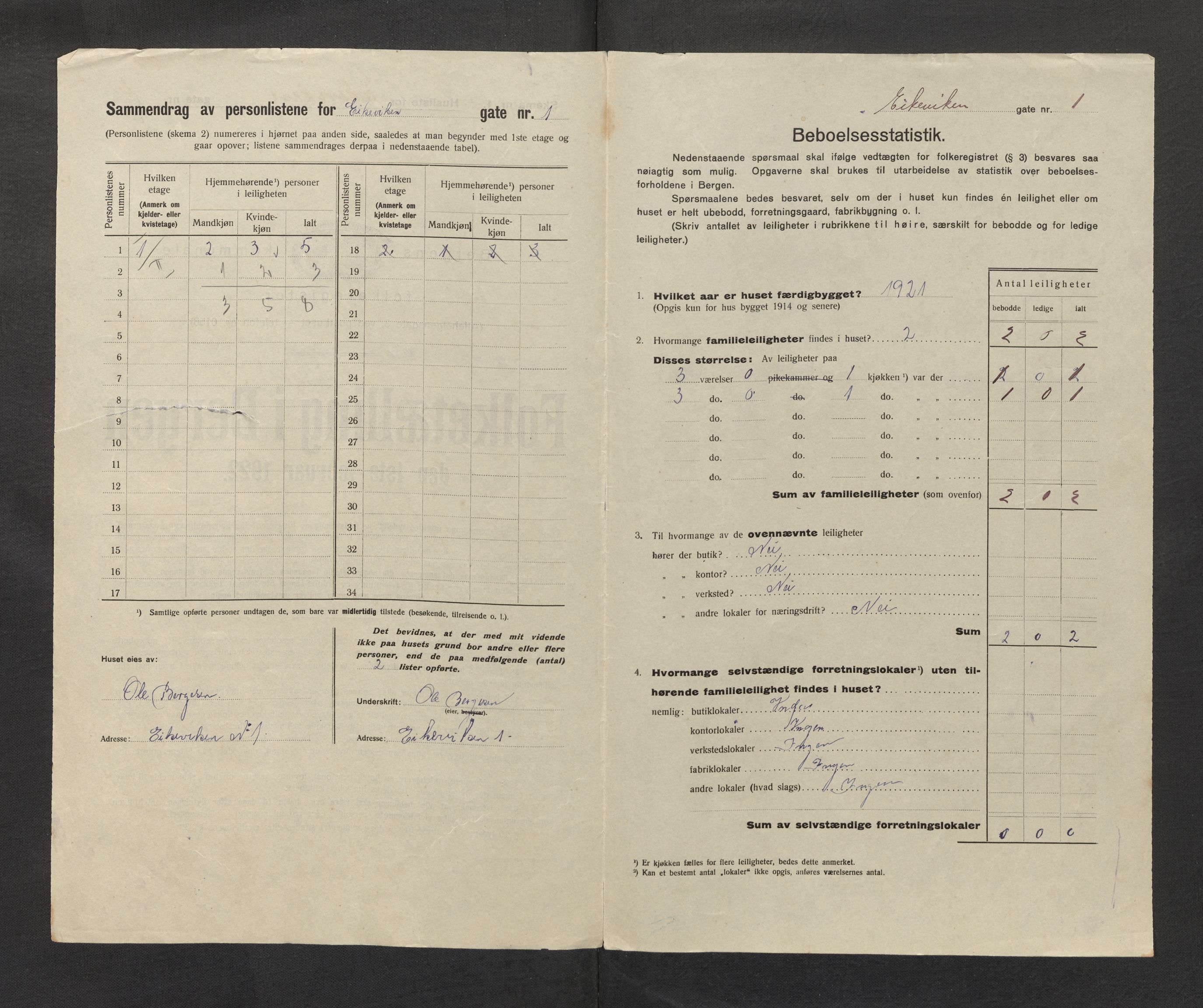 SAB, Municipal Census 1922 for Bergen, 1922, p. 6633